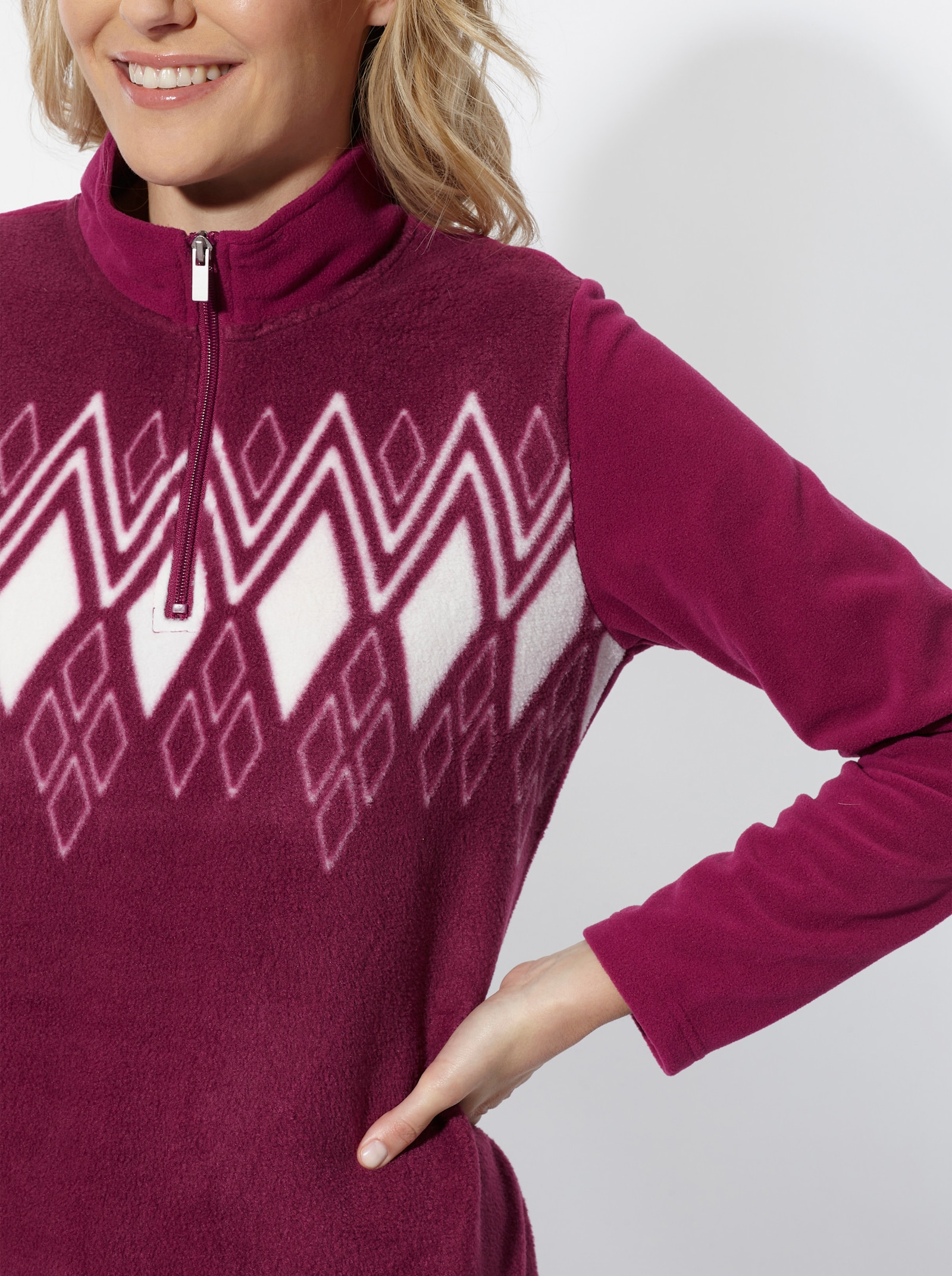 Fleeceshirt mit Norwegermuster - malve-ecru
