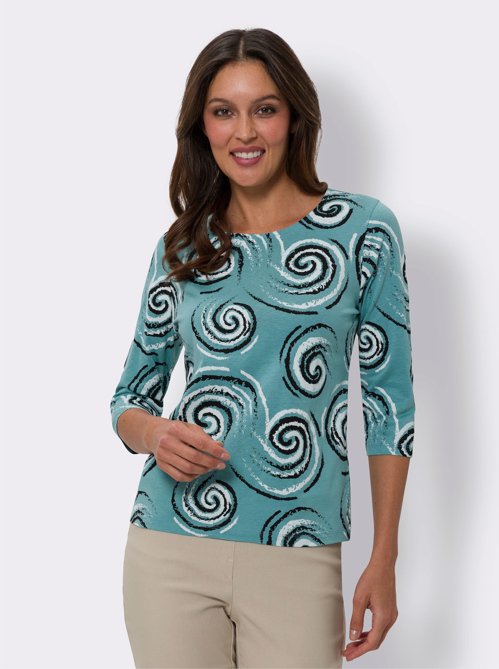 3/4-Arm-Shirt in Baumwoll-Qualität - ozean-schwarz-bedruckt