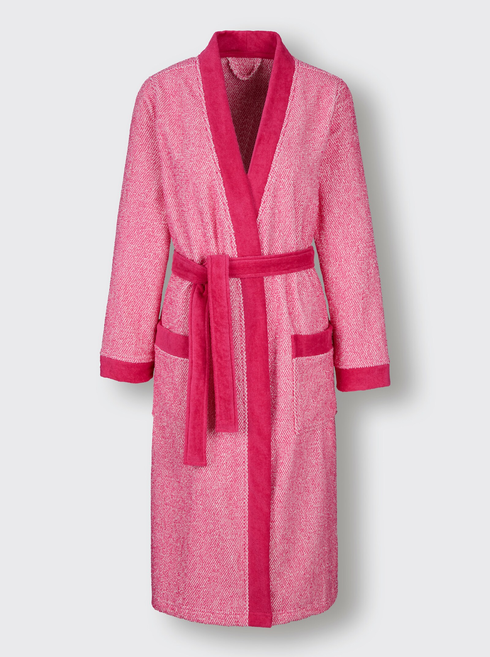 feel good Bademantel - weiß-fuchsia-meliert