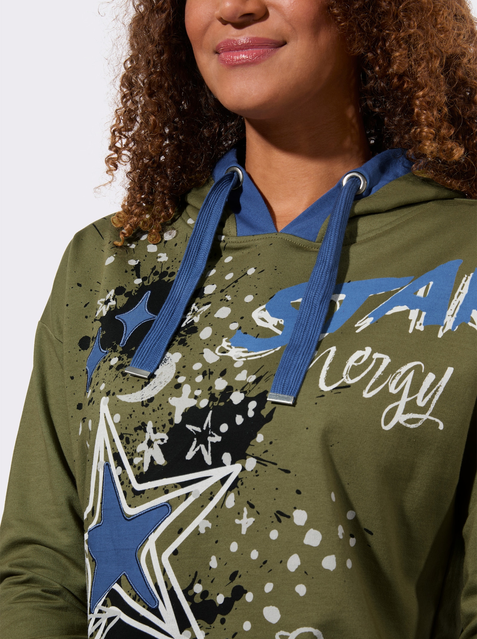 Sweatshirt mit Sternen-Print vorne - oliv
