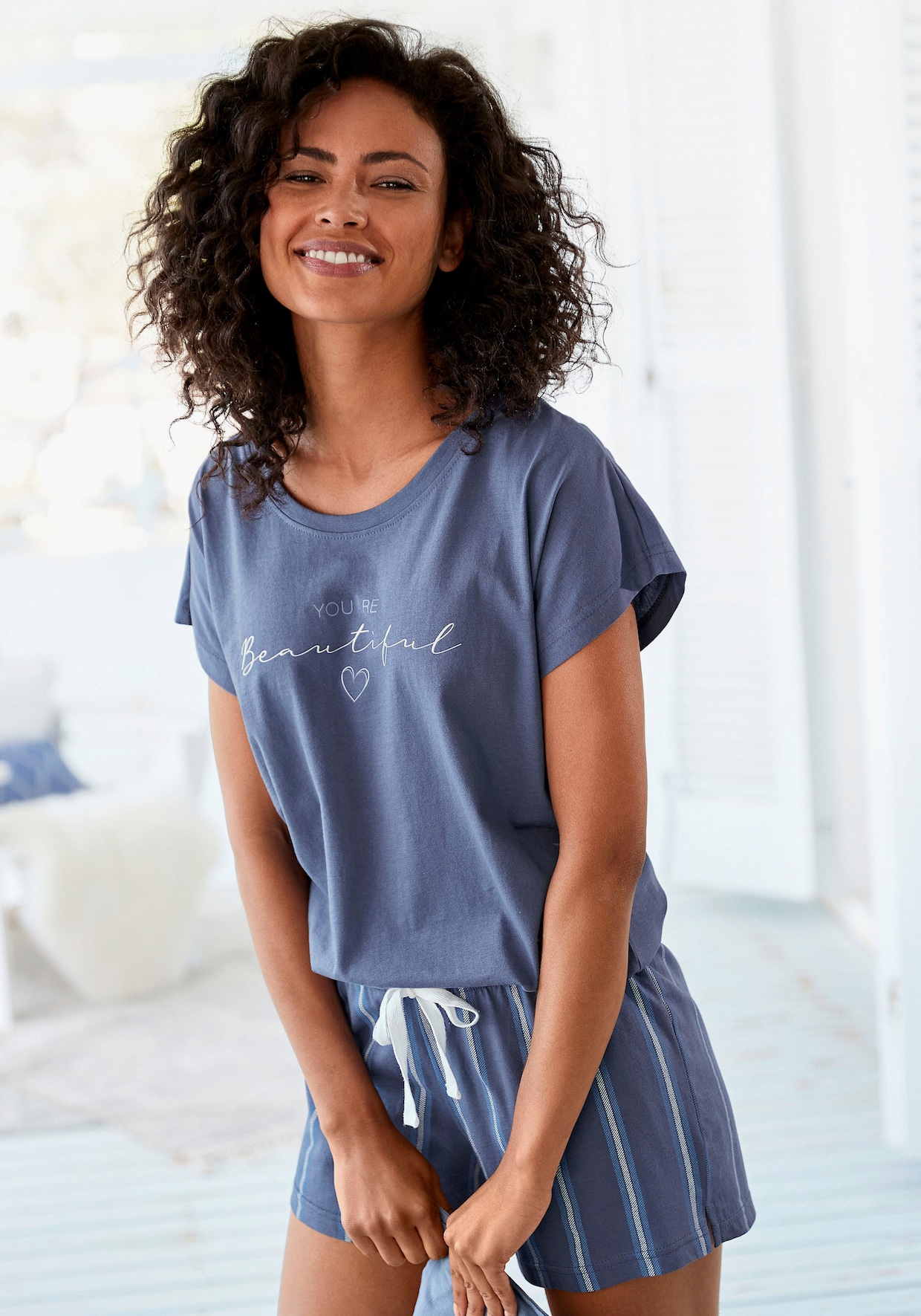 Vivance Dreams shortama - blauw gestreept