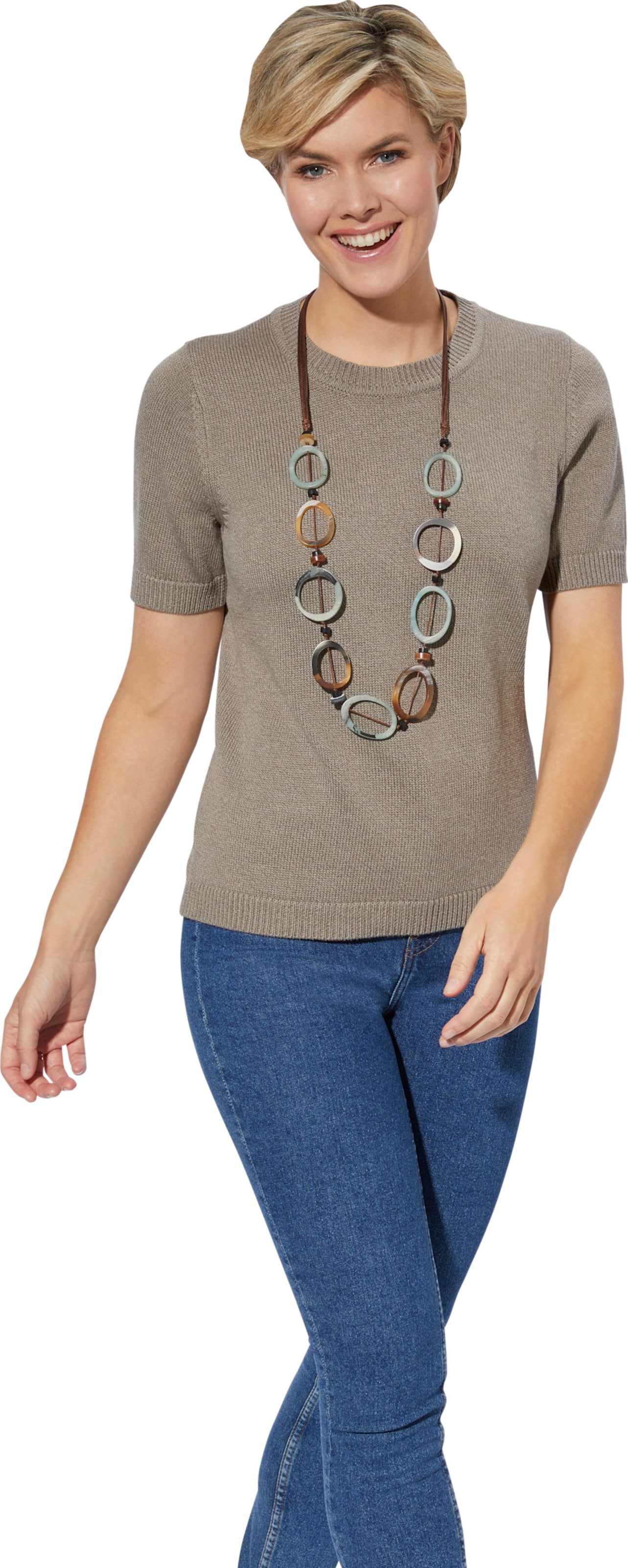 Sheego Damen Taupe-Meliert Kurzarmpullover - Bild 3