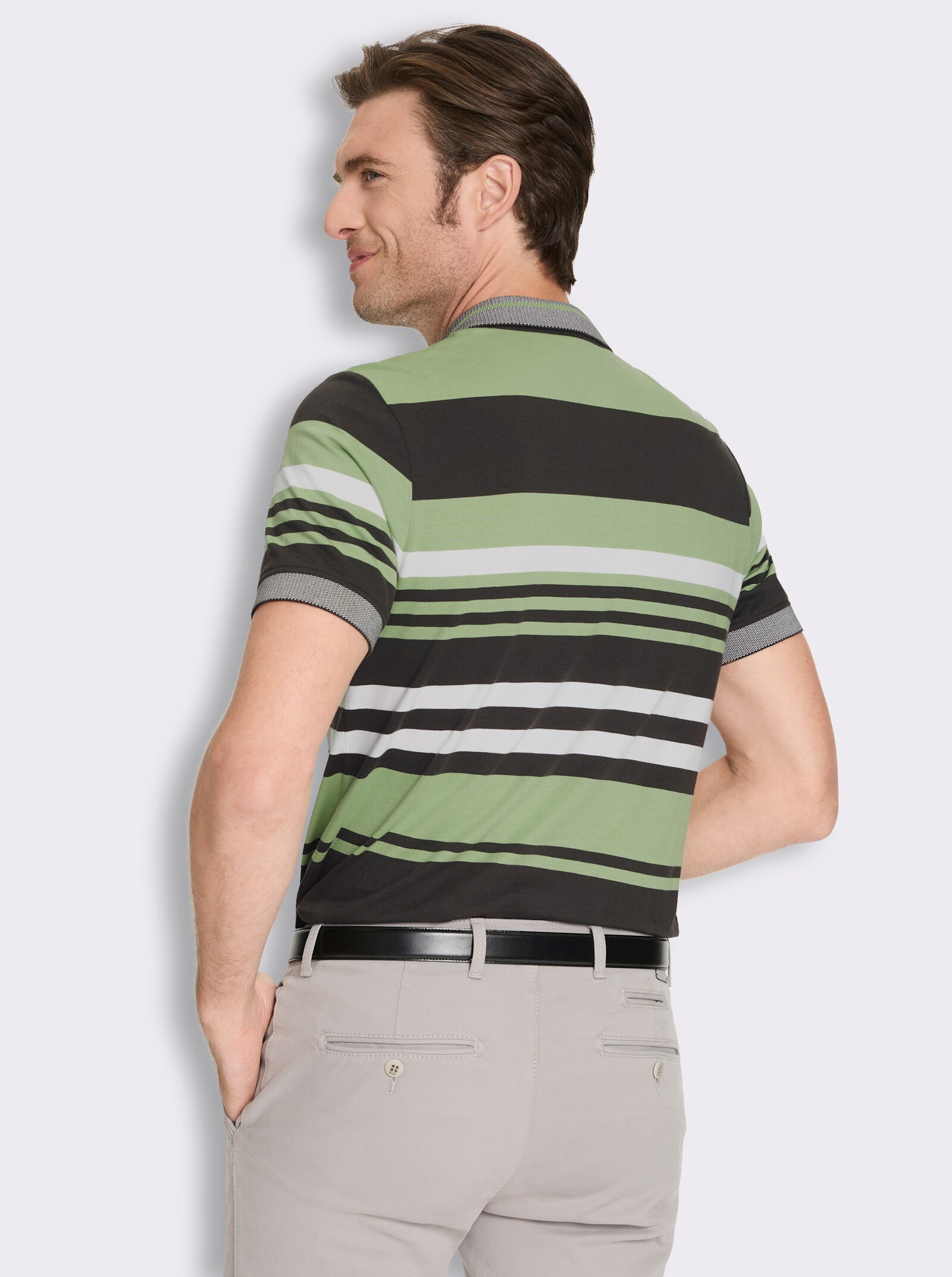 Marco Donati Kurzarmshirt mit knöpfbarer Brusttasche - ecru-eucalyptus-gestreift