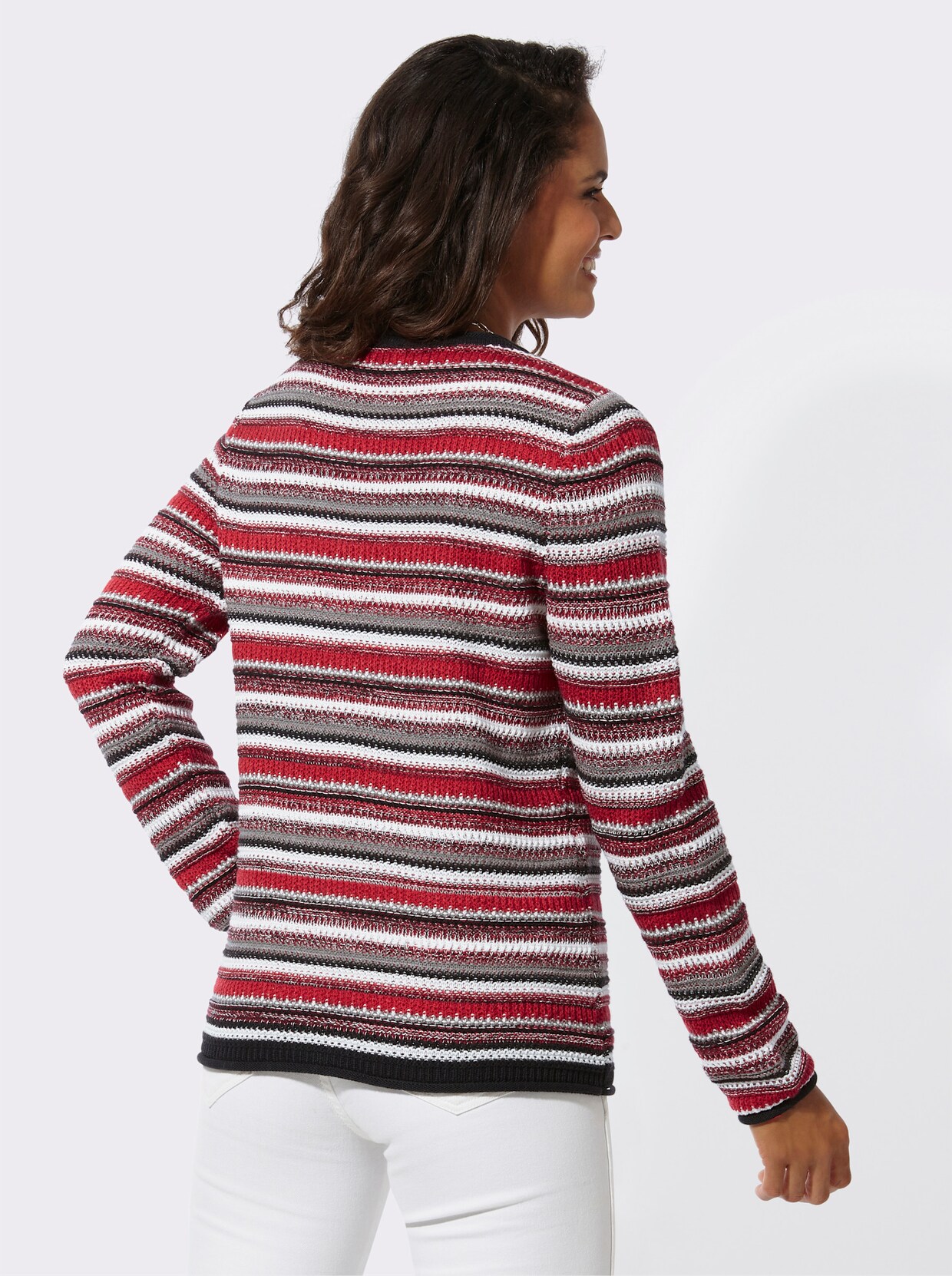 Gestreepte pullover - grijs-aardbei-gestreept