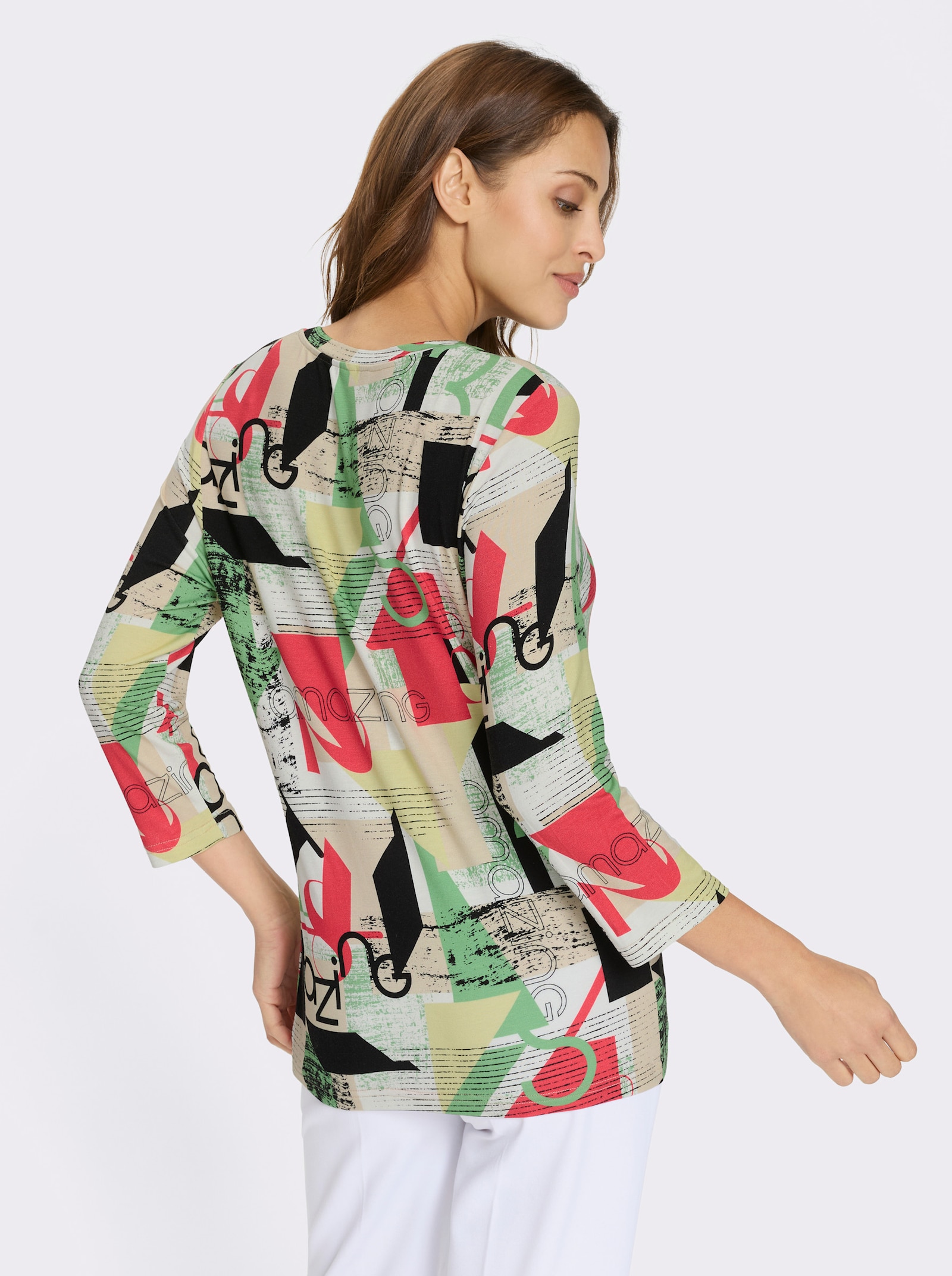 Print-Shirt mit 3/4-Ärmeln - erdbeere-apfel-bedruckt