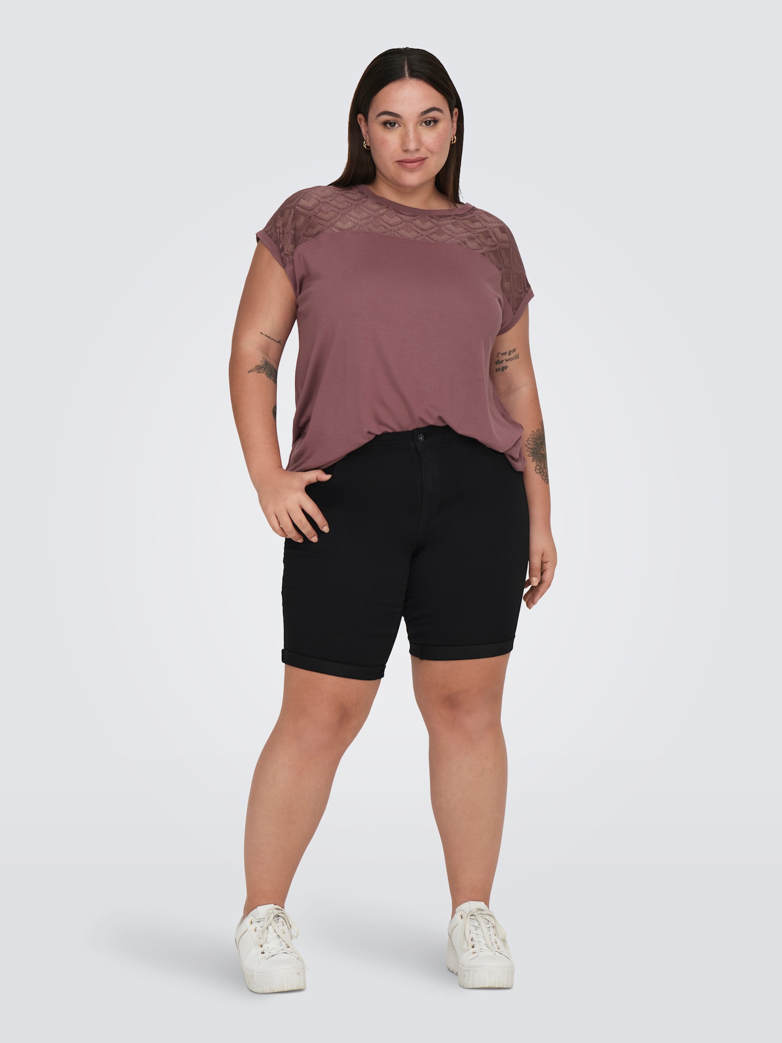 ONLY CARMAKOMA Spitzenshirt - rose brown