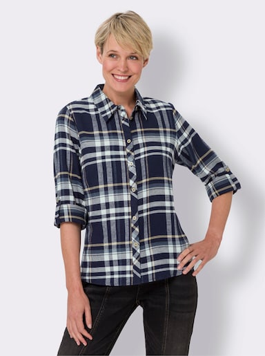 Flanellbluse - marine-camel-kariert