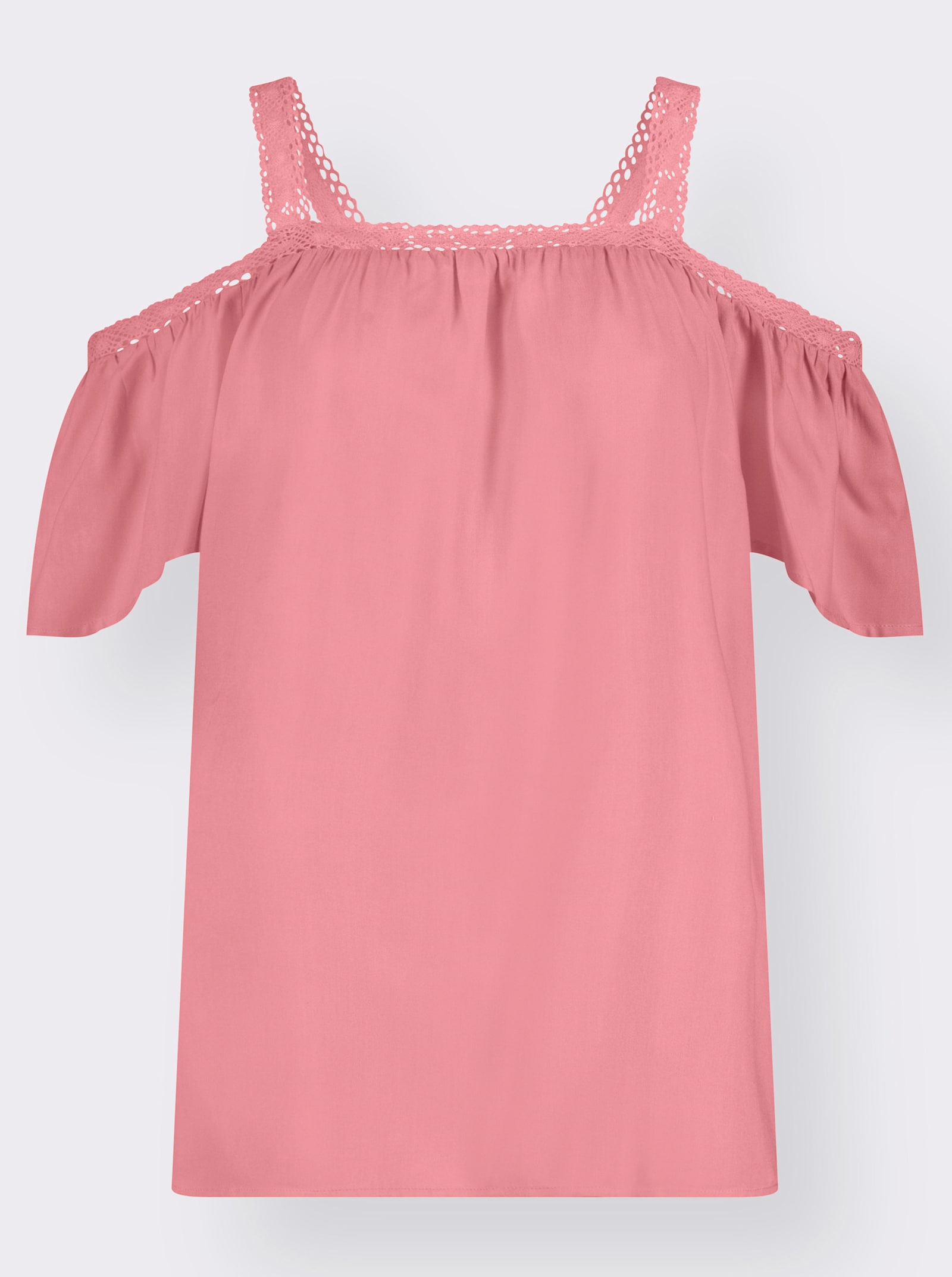 Carmenbluse mit Spitzen-Trägern - rosé