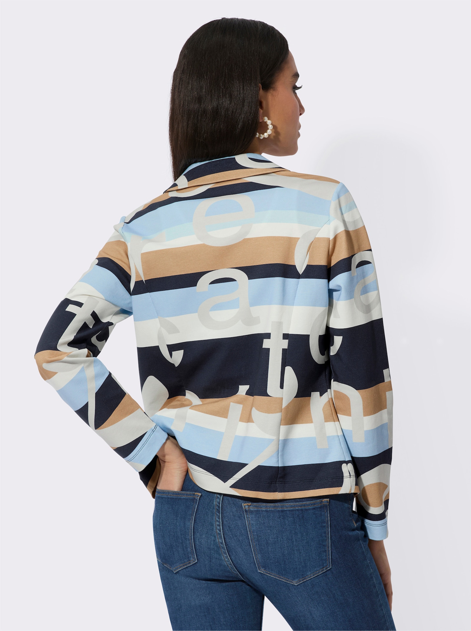 Jerseyblazer mit Lettering-Print - marine-ecru-bedruckt
