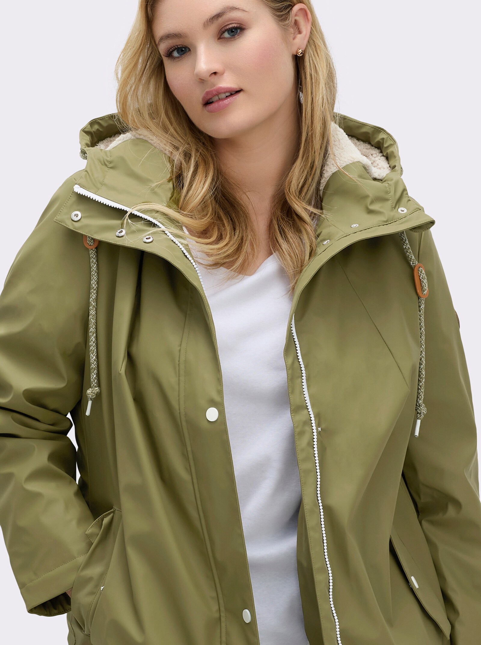 Jacke mit Teddy-Futter - oliv