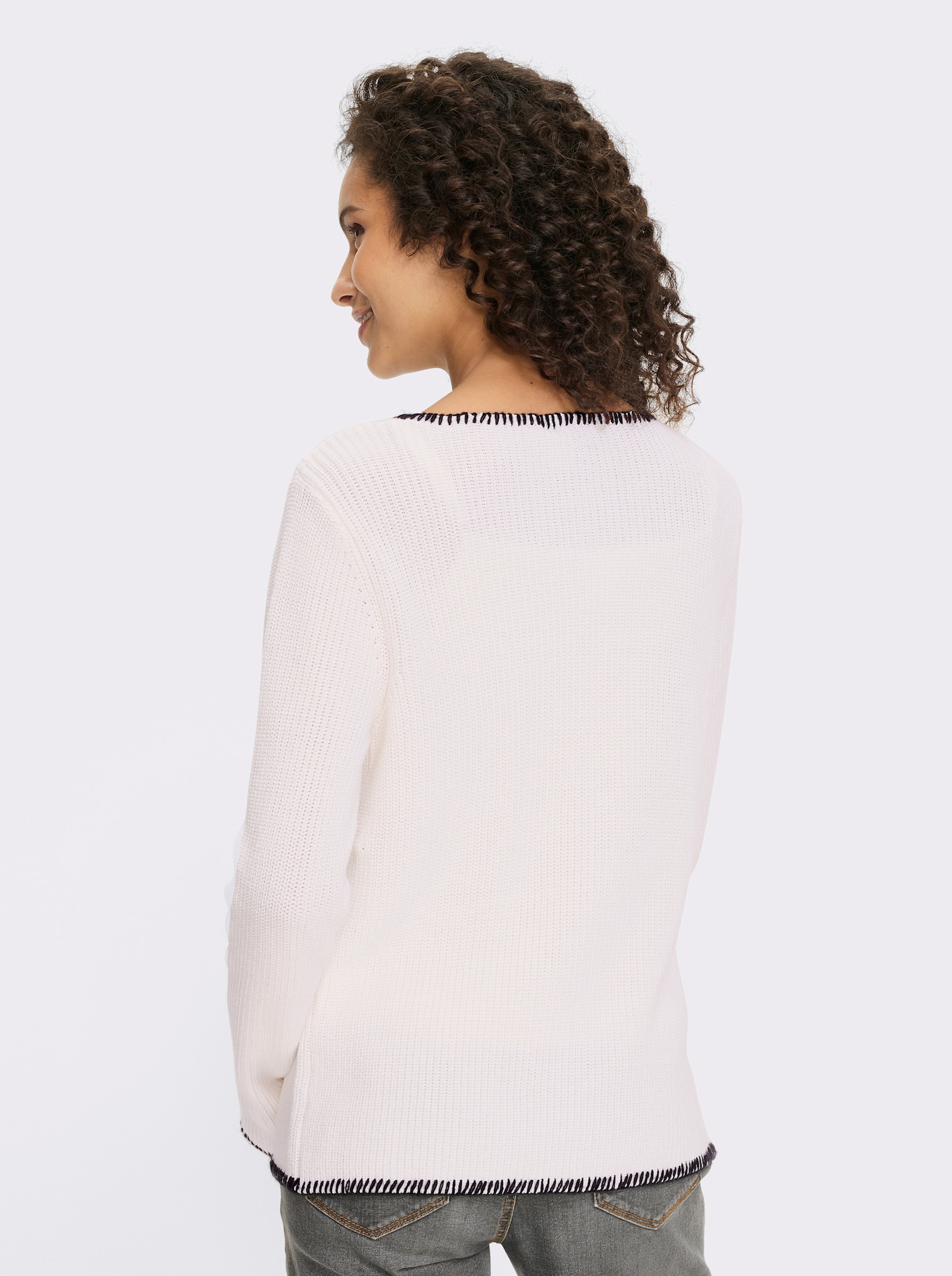 heine Strickjacke mit Kontrast-Stitching - weiß-schwarz