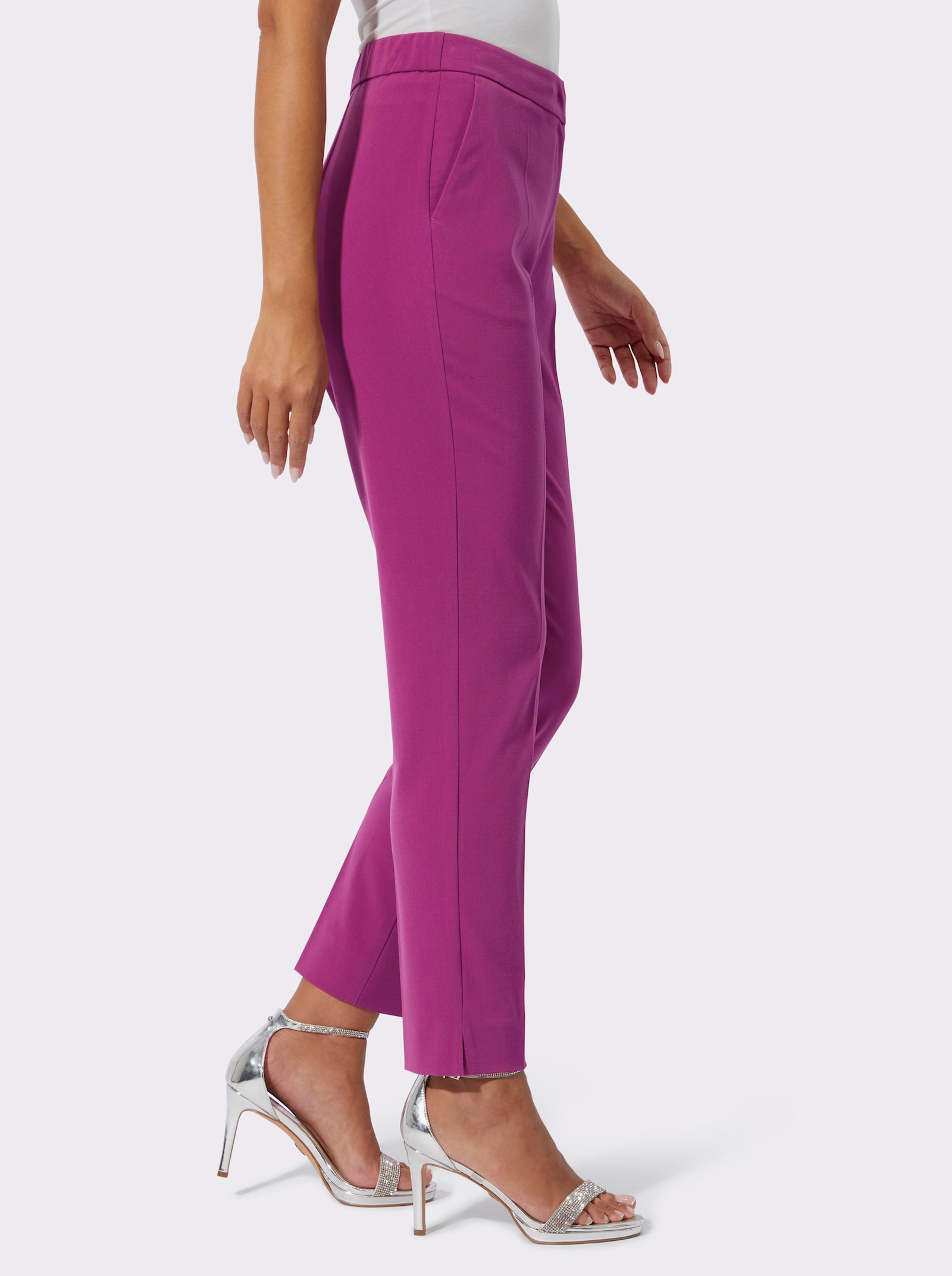 Anzughose mit Bügelfalten, knitterarm - magenta