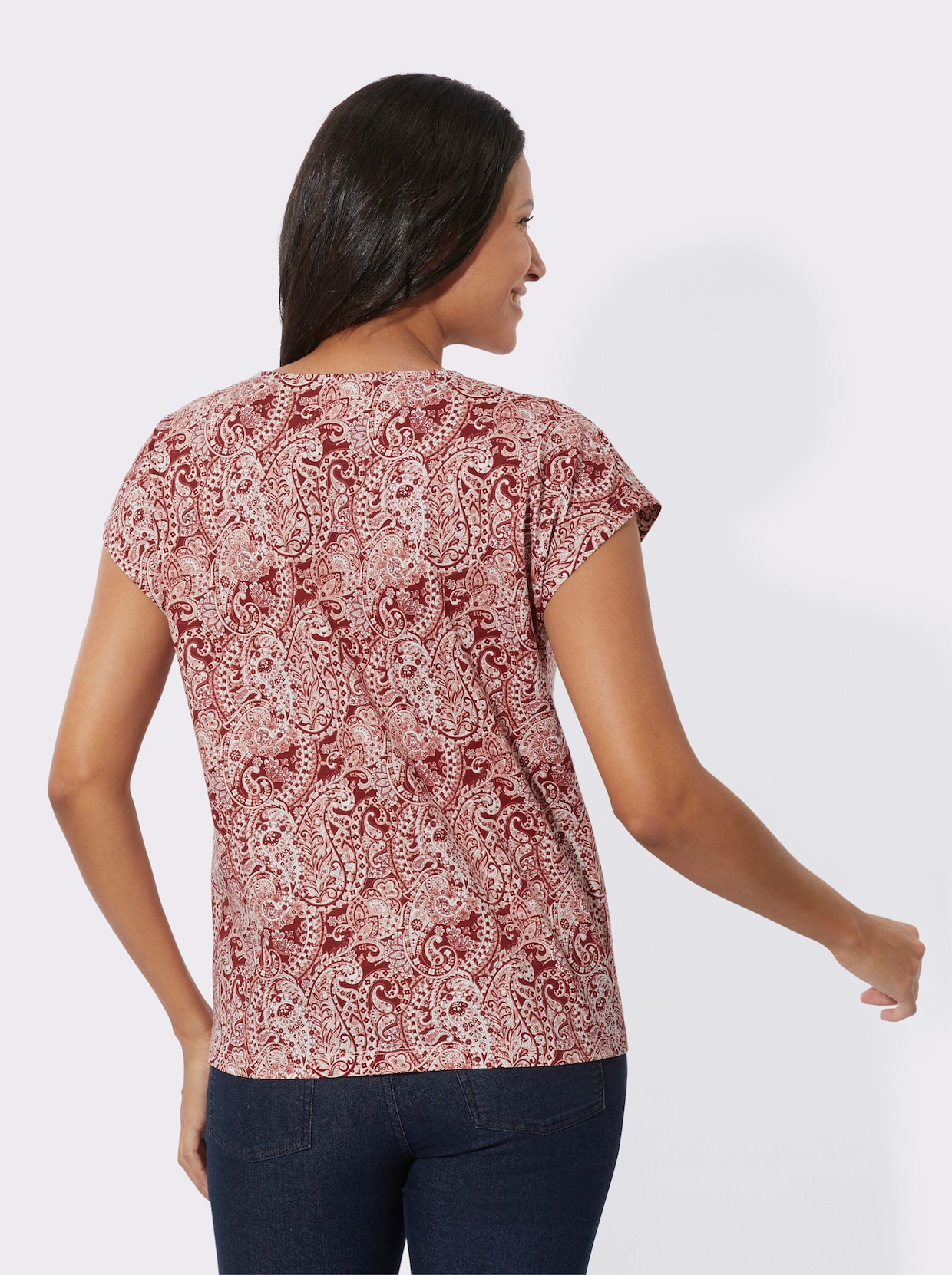 Shirt met ronde hals - ecru/donkerrood bedrukt