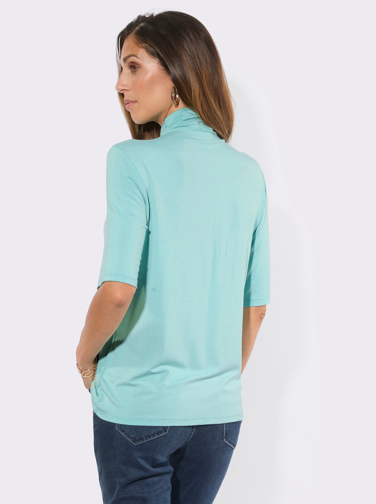Stehkragenshirt mit Raffung - mint