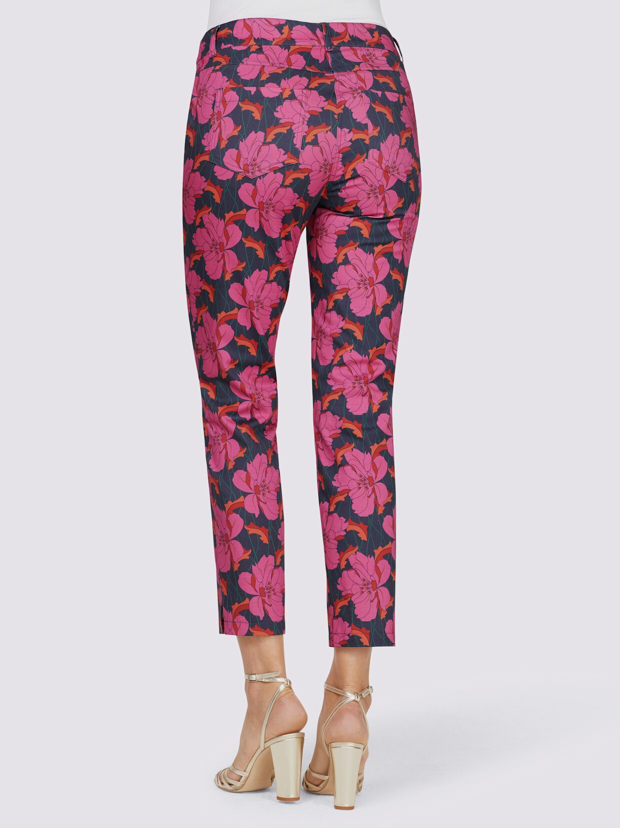 heine Broek met print - donkerblauw/fuchsia bedrukt