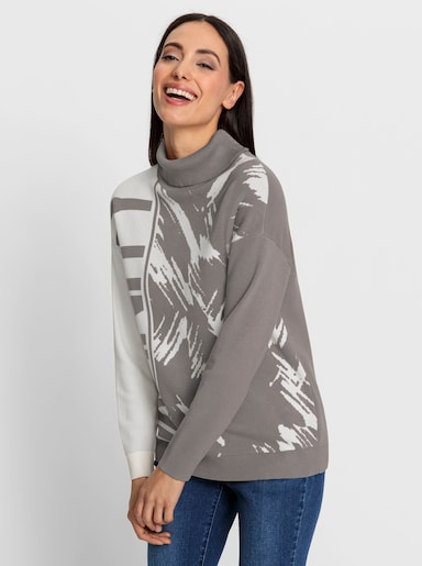 heine Jacquardpullover mit Rollkragen - grau-ecru-gemustert