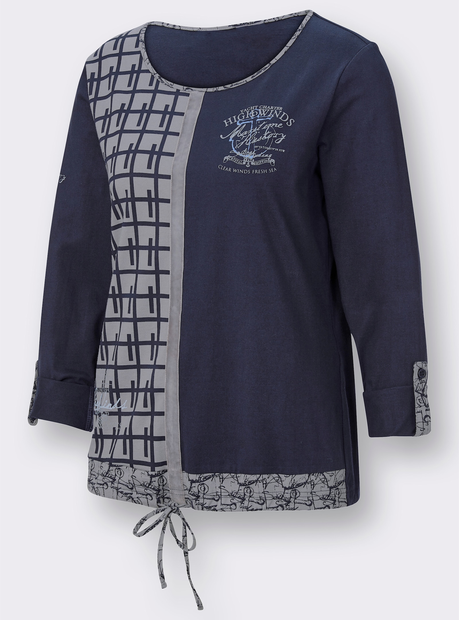 Langarmshirt mit krempelbaren Ärmeln - marine-grau