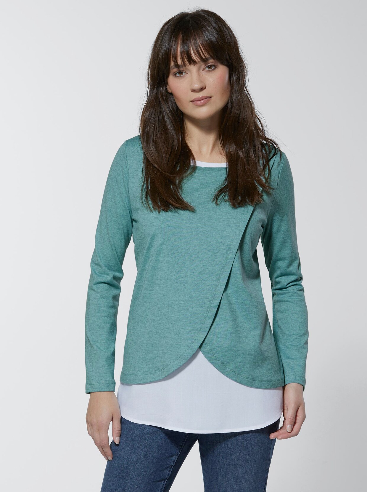 Creation L Premium Viskose-Woll-Shirt - wintertürkis-meliert