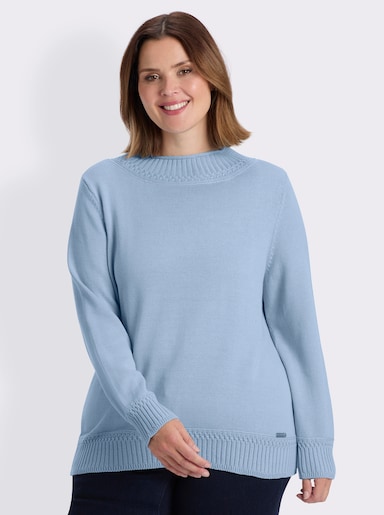 Stehkragenpullover mit Ripp-Abschlüssen - eisblau