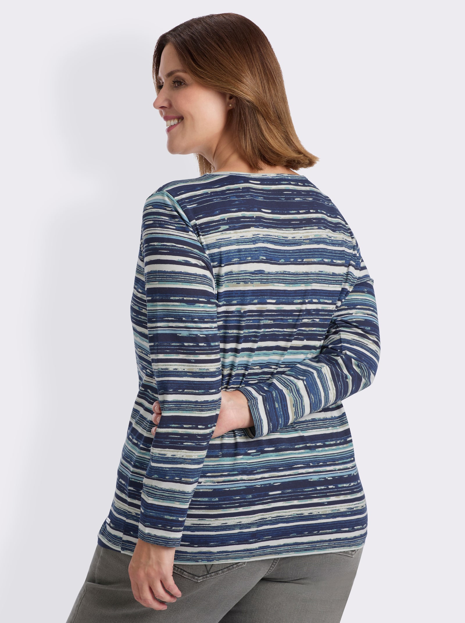 Langarmshirt aus reiner Baumwolle - marine-ozean-bedruckt