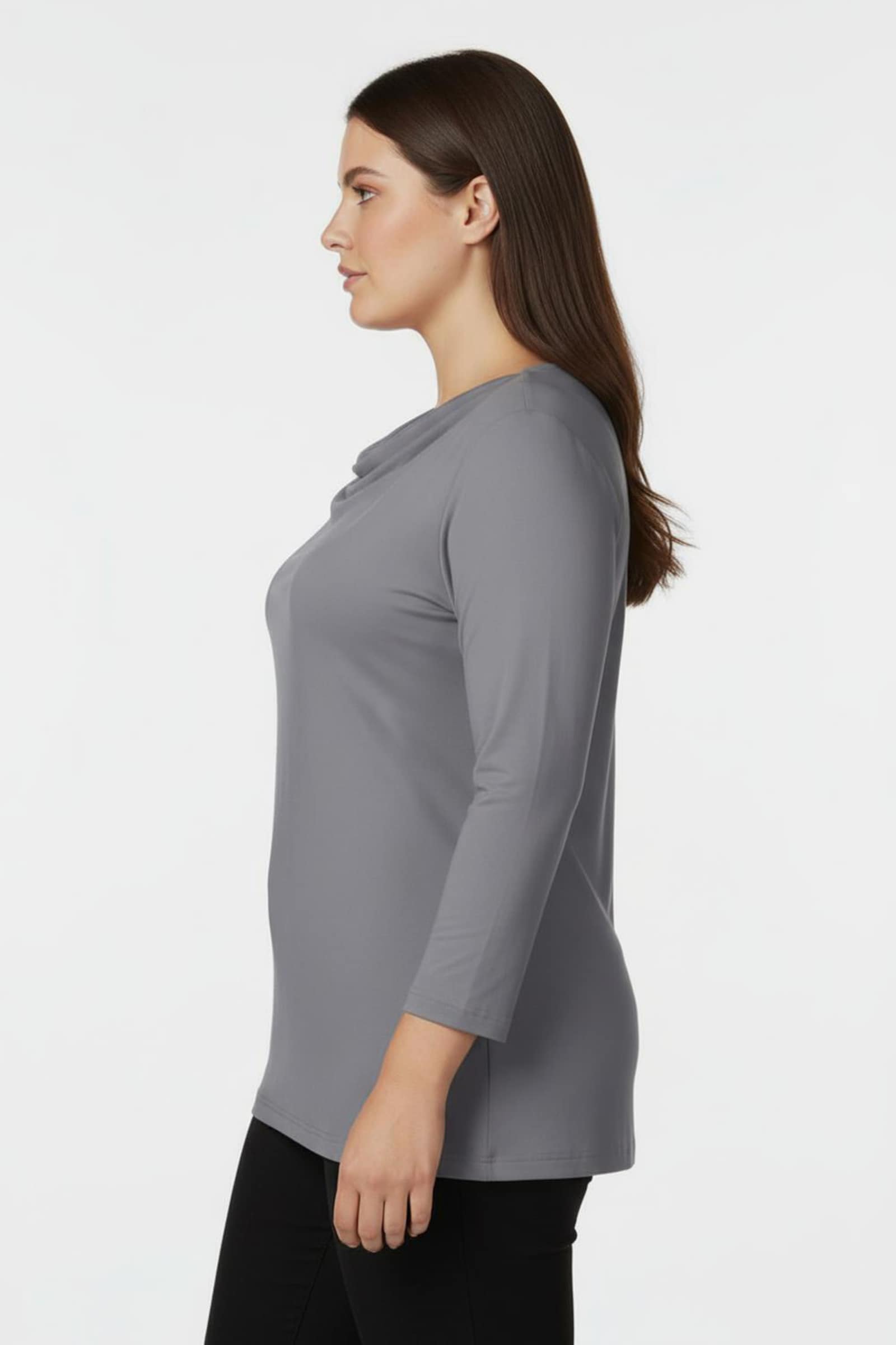 Wasserfallshirt mit 3/4-langen Ärmeln - grau