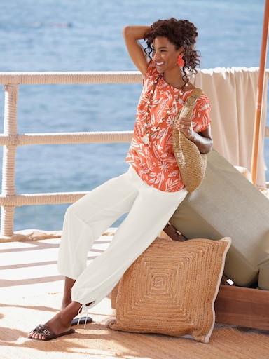 heine Druckbluse mit Floralprint - orange-ecru-bedruckt