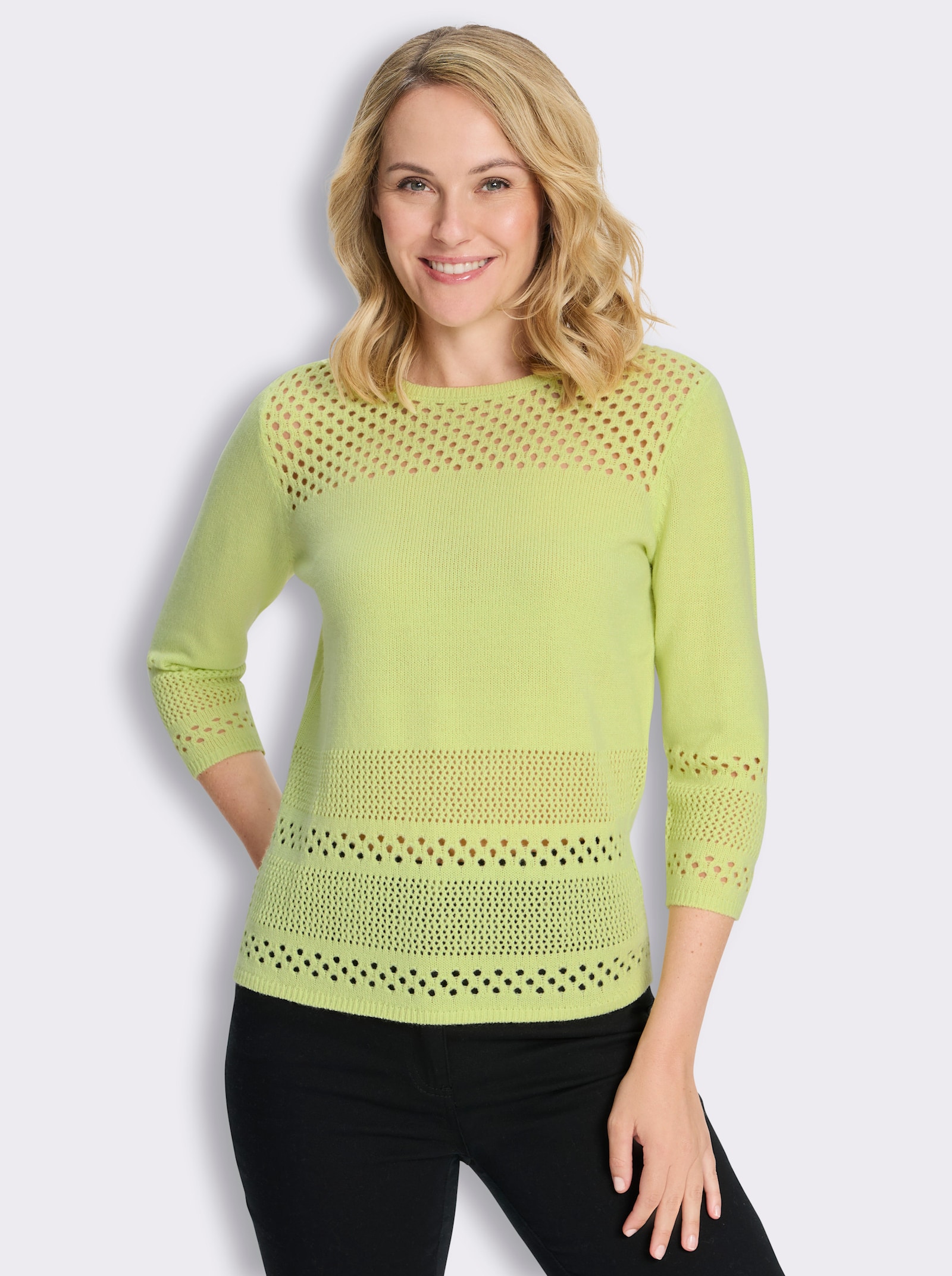 Ajourpullover mit Lochmuster - pistazie