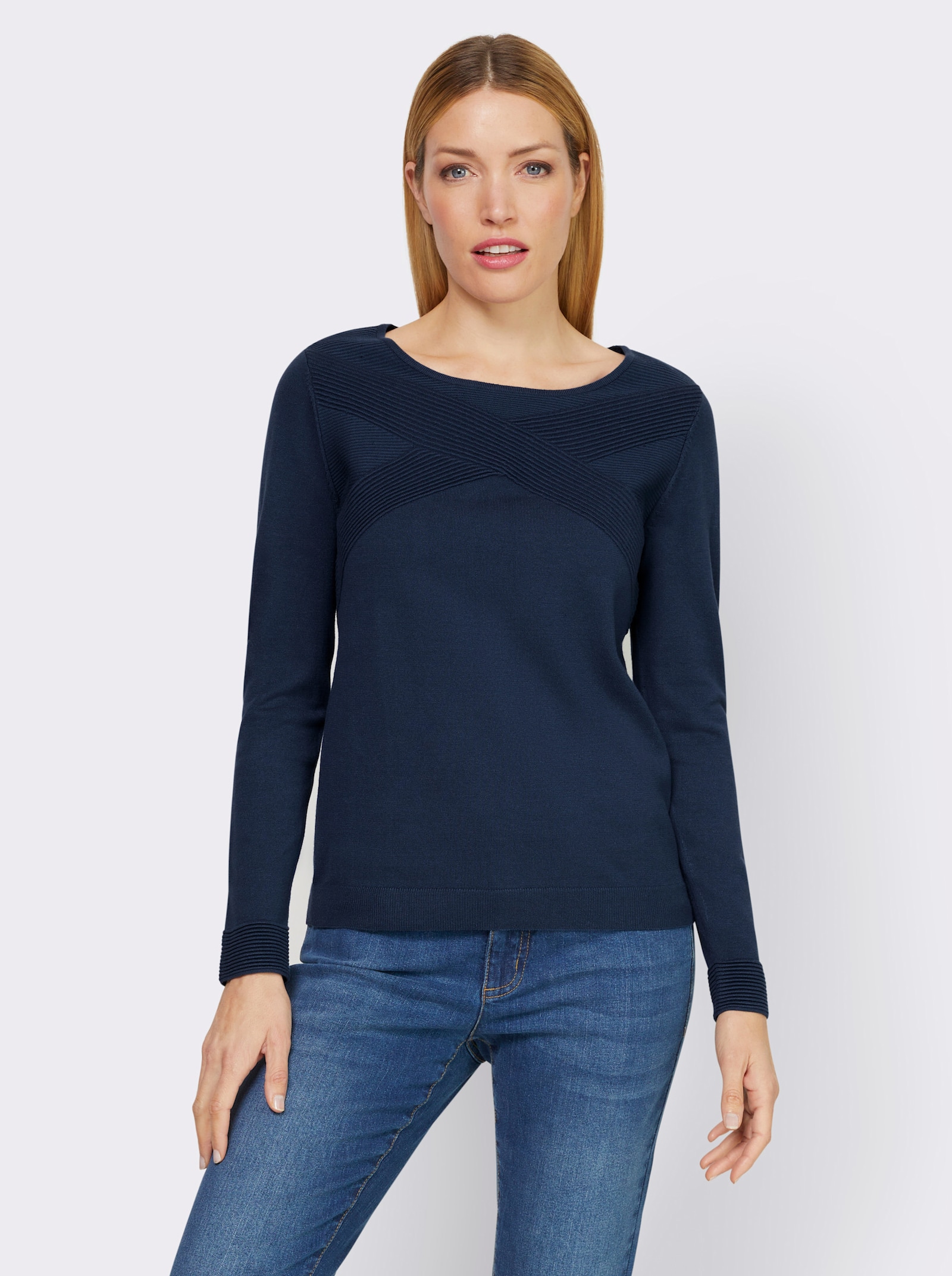 heine Feinstrickpullover mit Struktur-Streifenmuster - dunkelblau