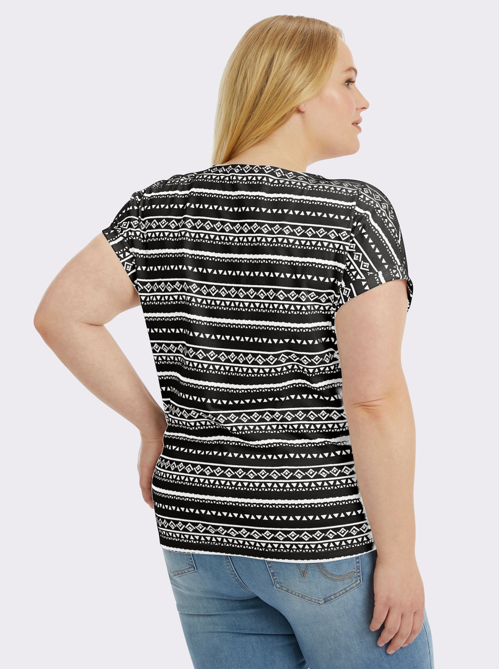 Print-Shirt mit Rundhals-Ausschnitt - schwarz-ecru-bedruckt