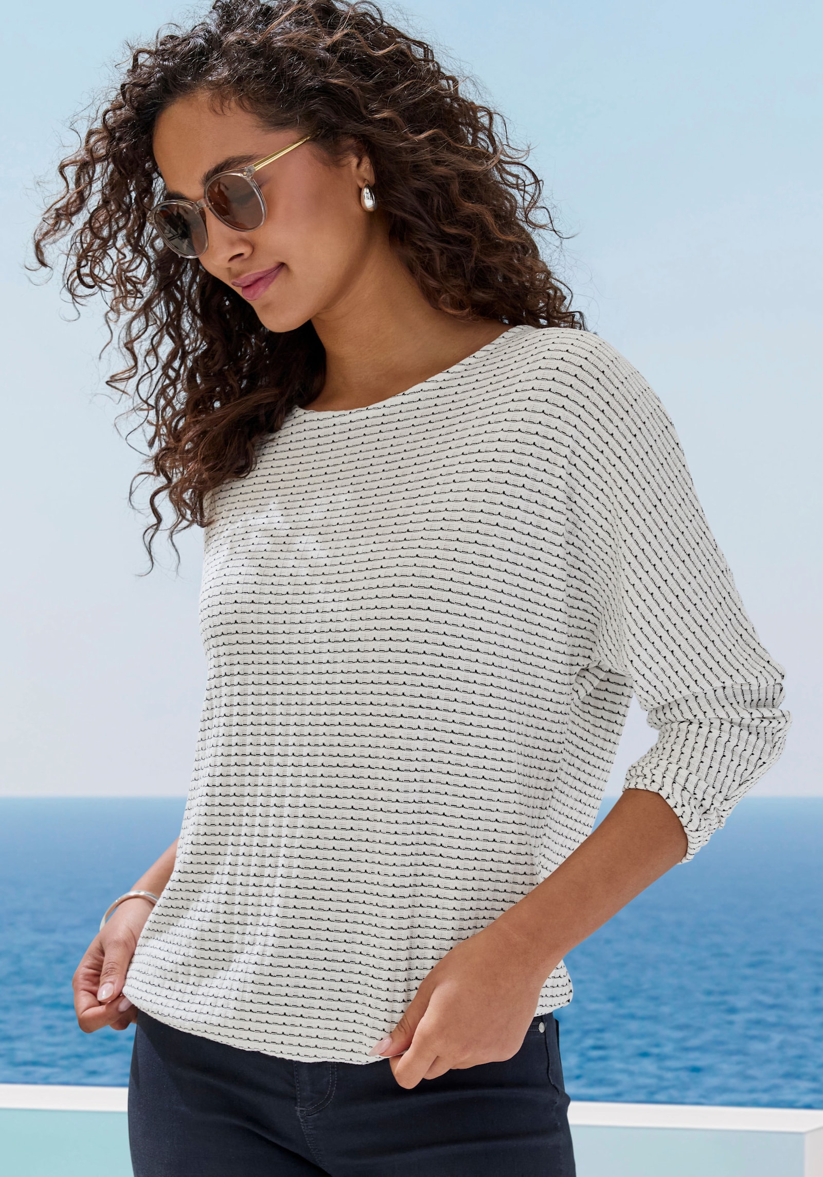 Vivance Langarmshirt - creme, schwarz