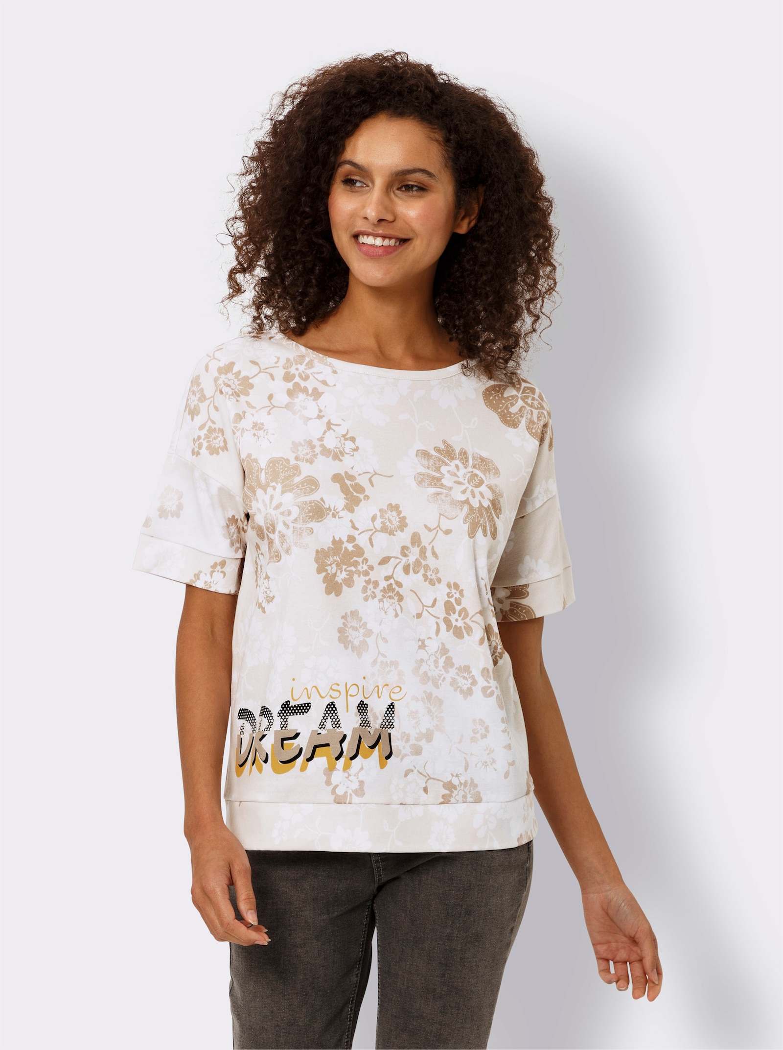 heine Sweatshirt mit Schriftzug - champagner-beige-bedruckt