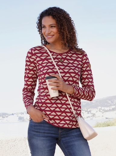 Ringelshirt in Baumwoll-Stretch-Qualität - bordeaux-sand-bedruckt