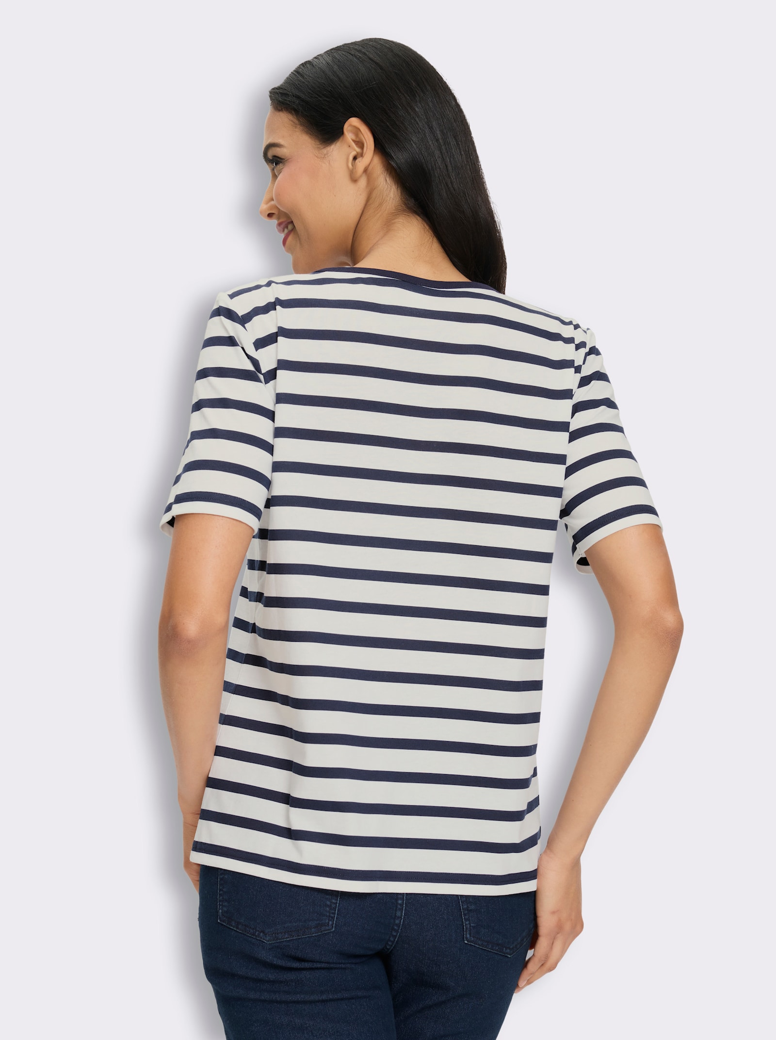 Kurzarmshirt mit Ringelmuster - weiß-marine-gestreift