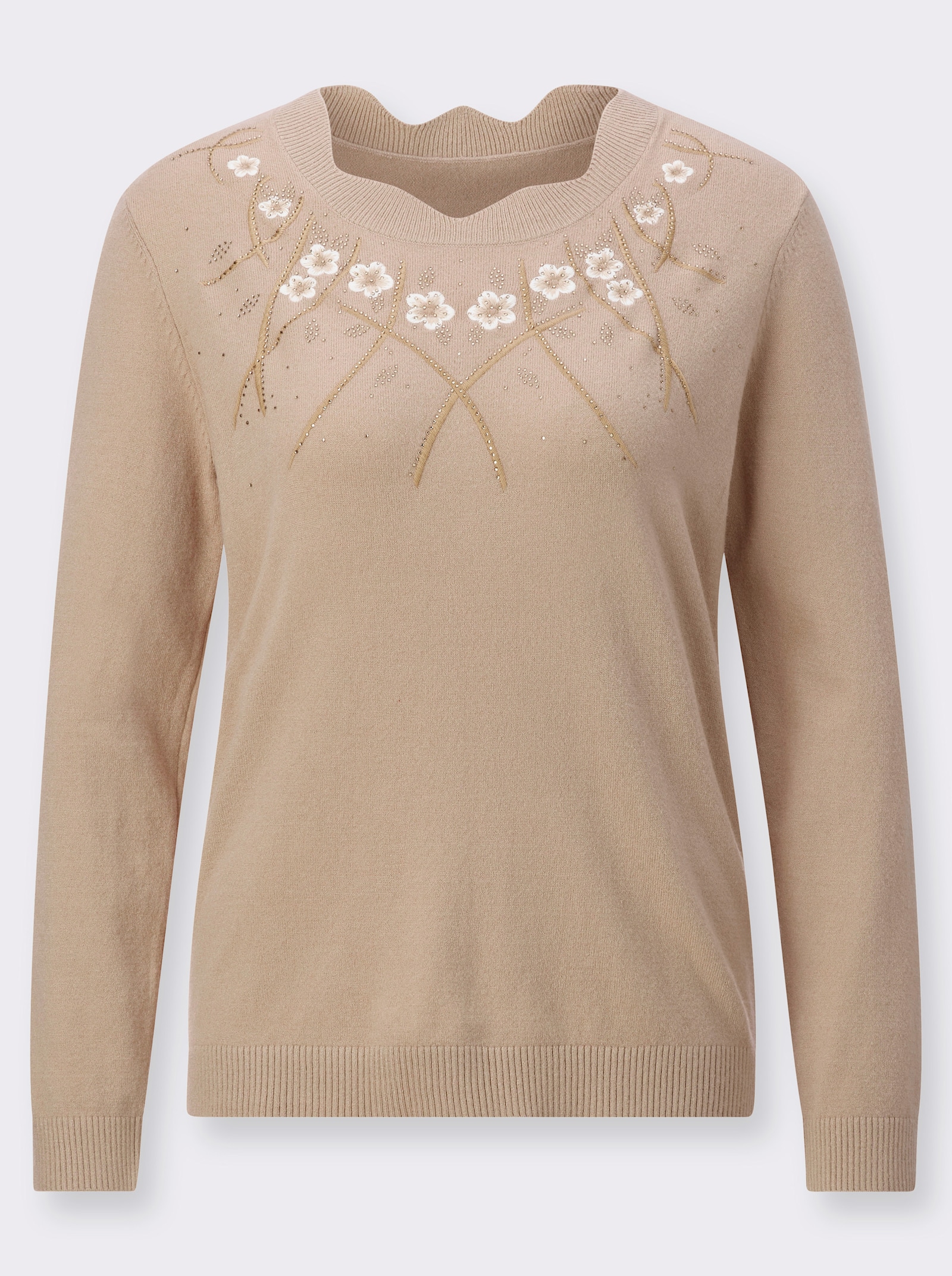 Langarm-Pullover in weicher, formstabiler Qualität - beige-meliert