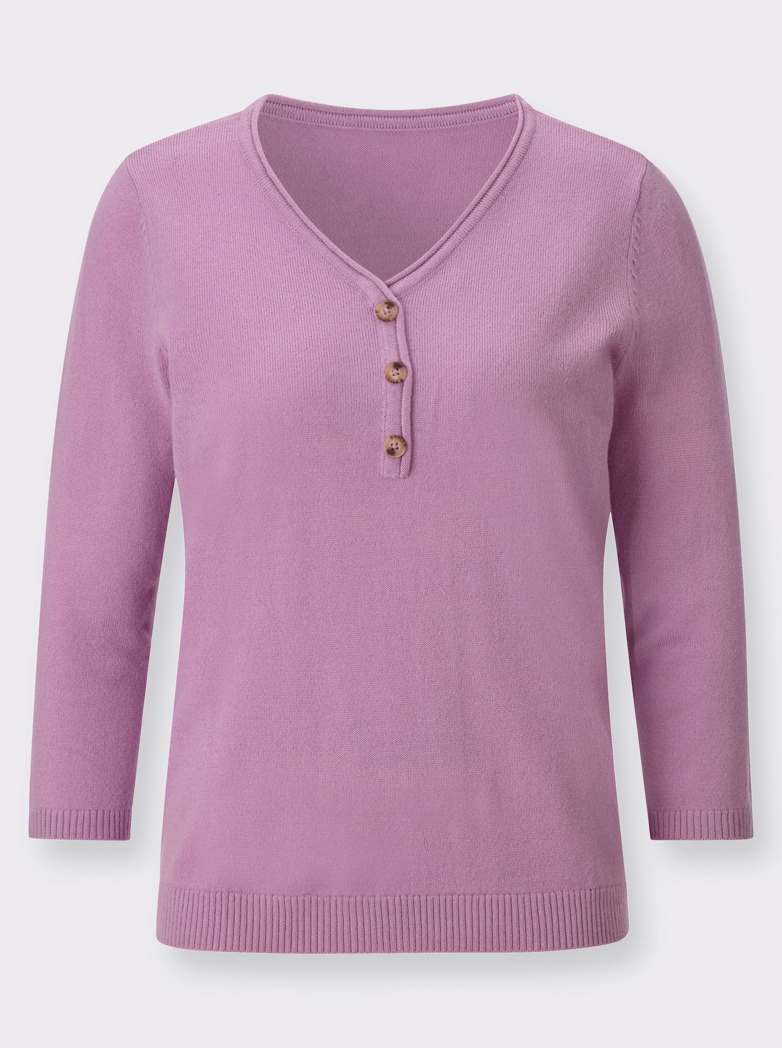 V-Ausschnitt-Pullover mit Zierknopfleiste - orchidee