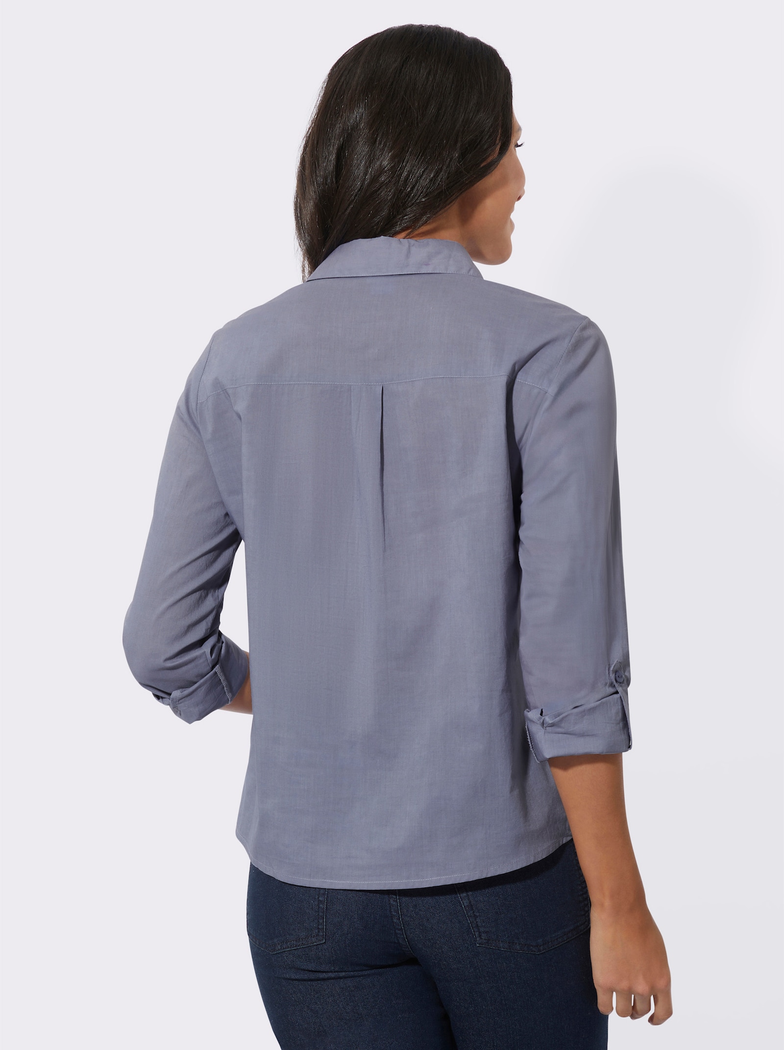 Schlupfbluse mit Blütenstickerei - taubenblau-champagner-gemustert