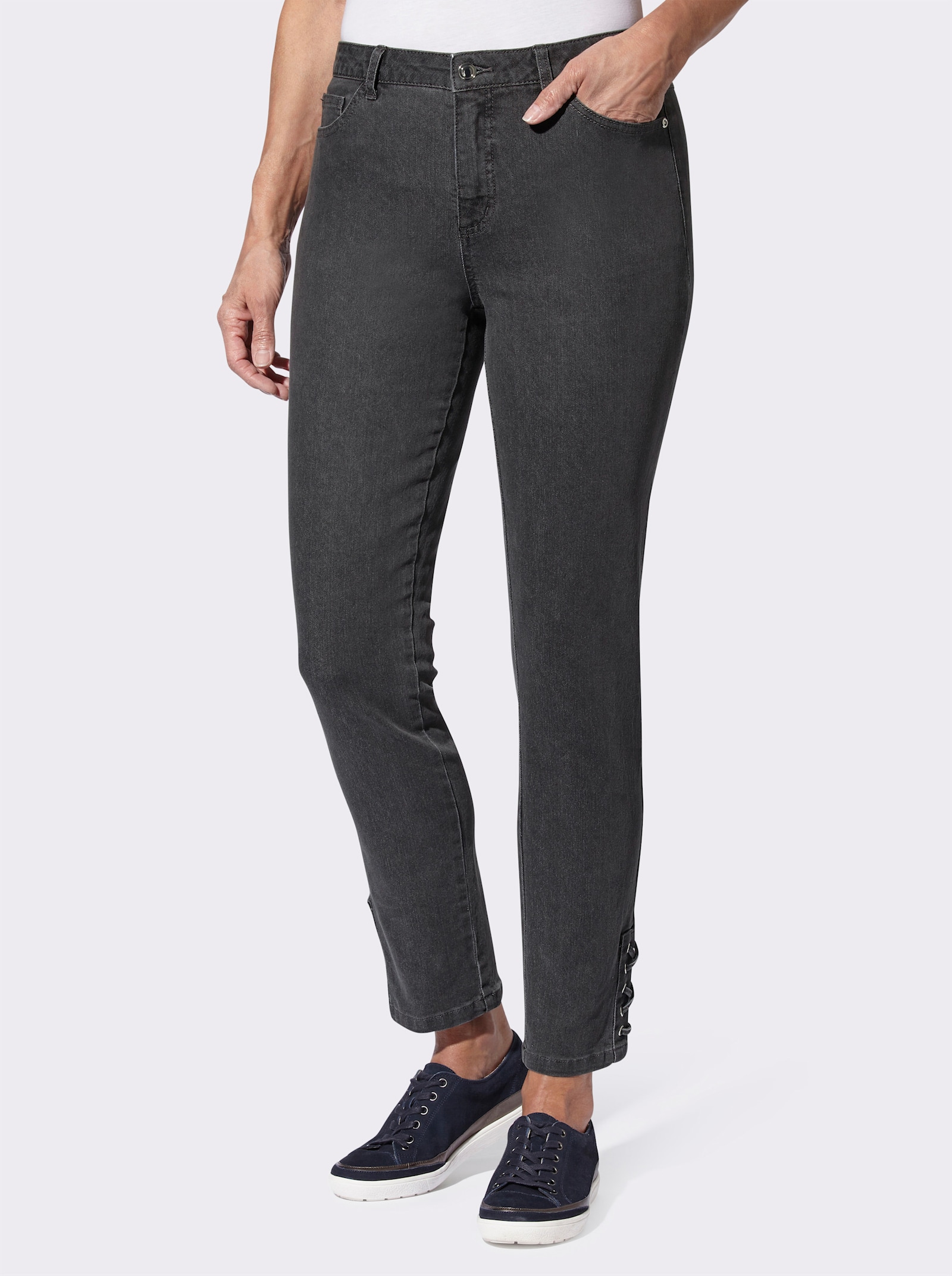 5-pocketjeans met siervetersluiting - dark grey denim