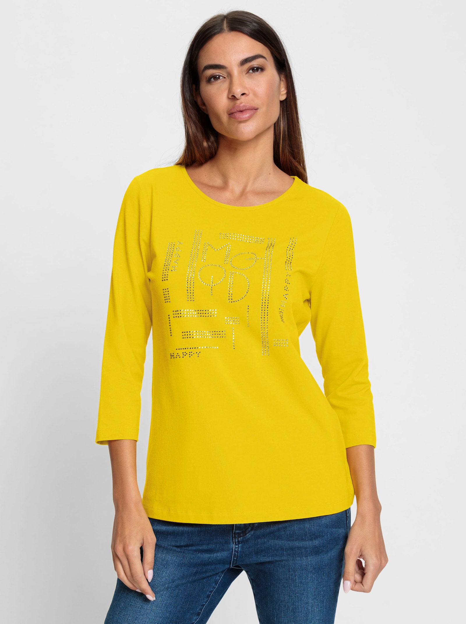 heine 3/4-Arm-Shirt mit Glitzersteinchen - sonnengelb