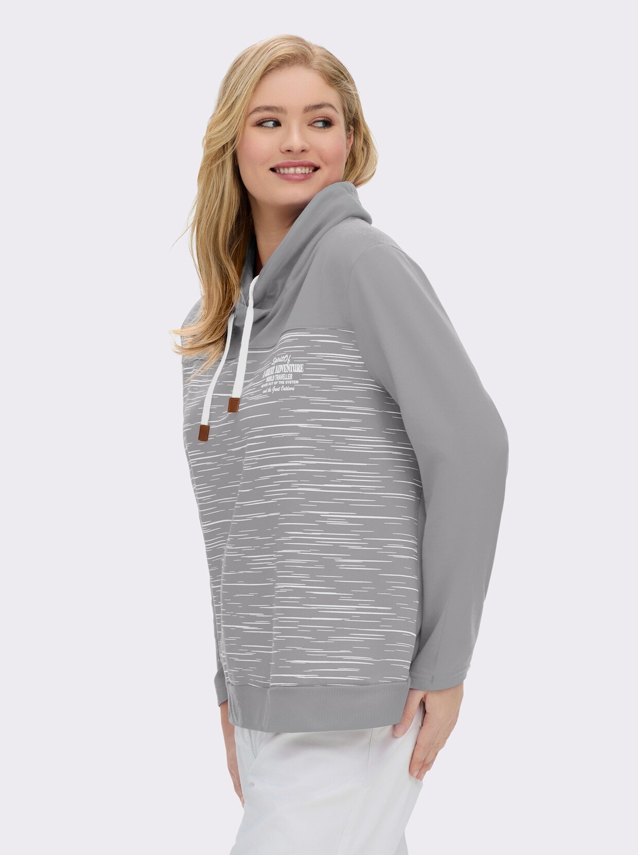 Sweatshirt aus innen angerautem Baumwoll-Mix - steingrau-bedruckt