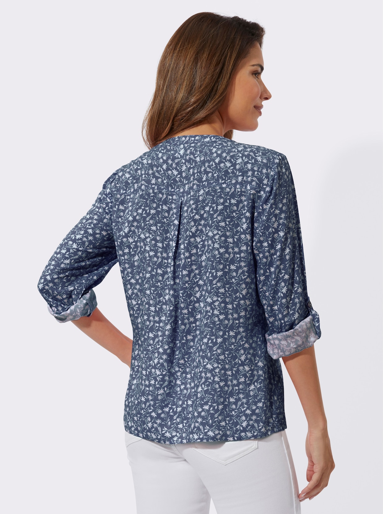 Blouse met lange mouwen - rookblauw/wit bedrukt