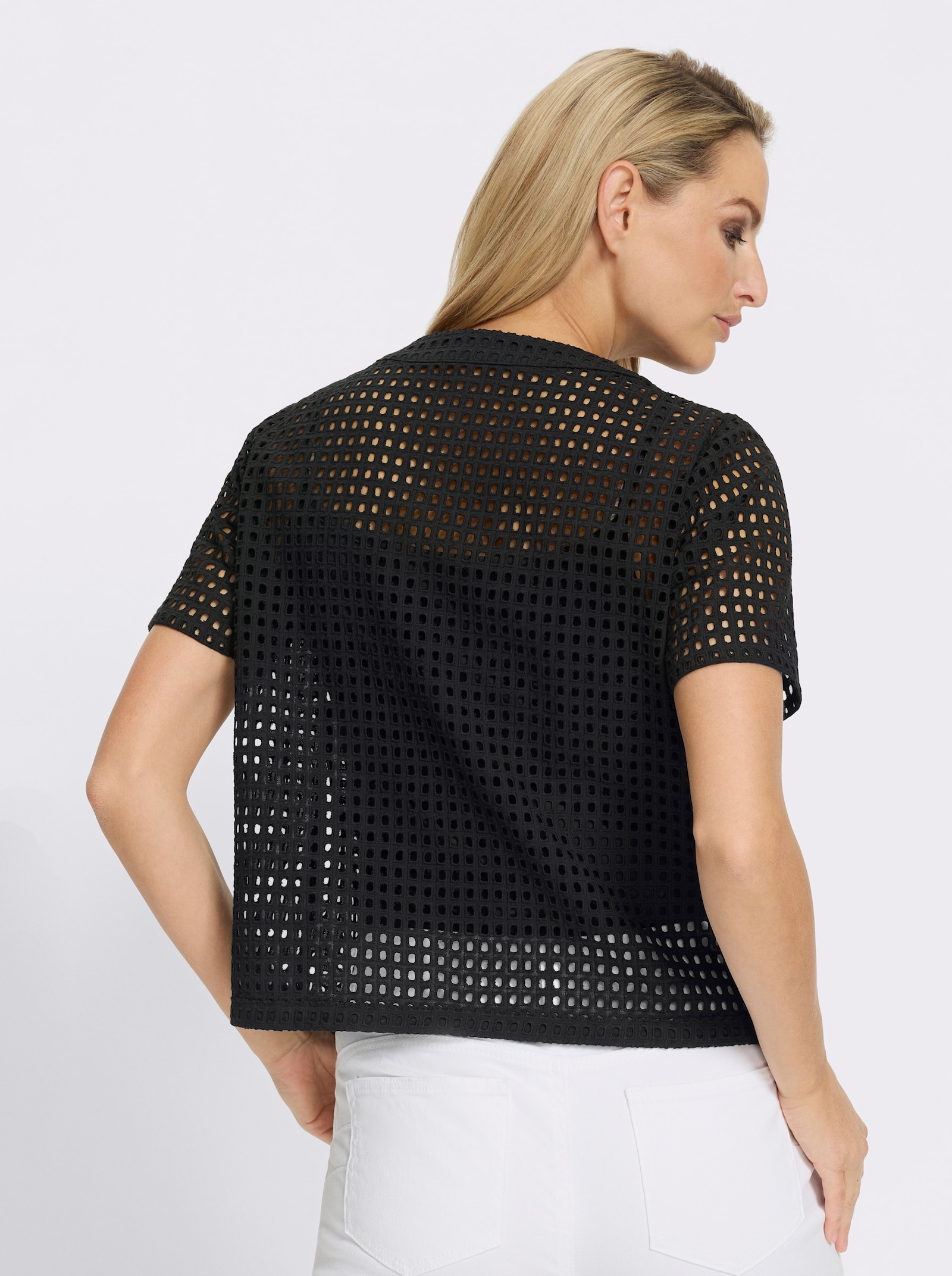 heine Kurzarm-Bluse mit Tunnelzug am Saum - schwarz