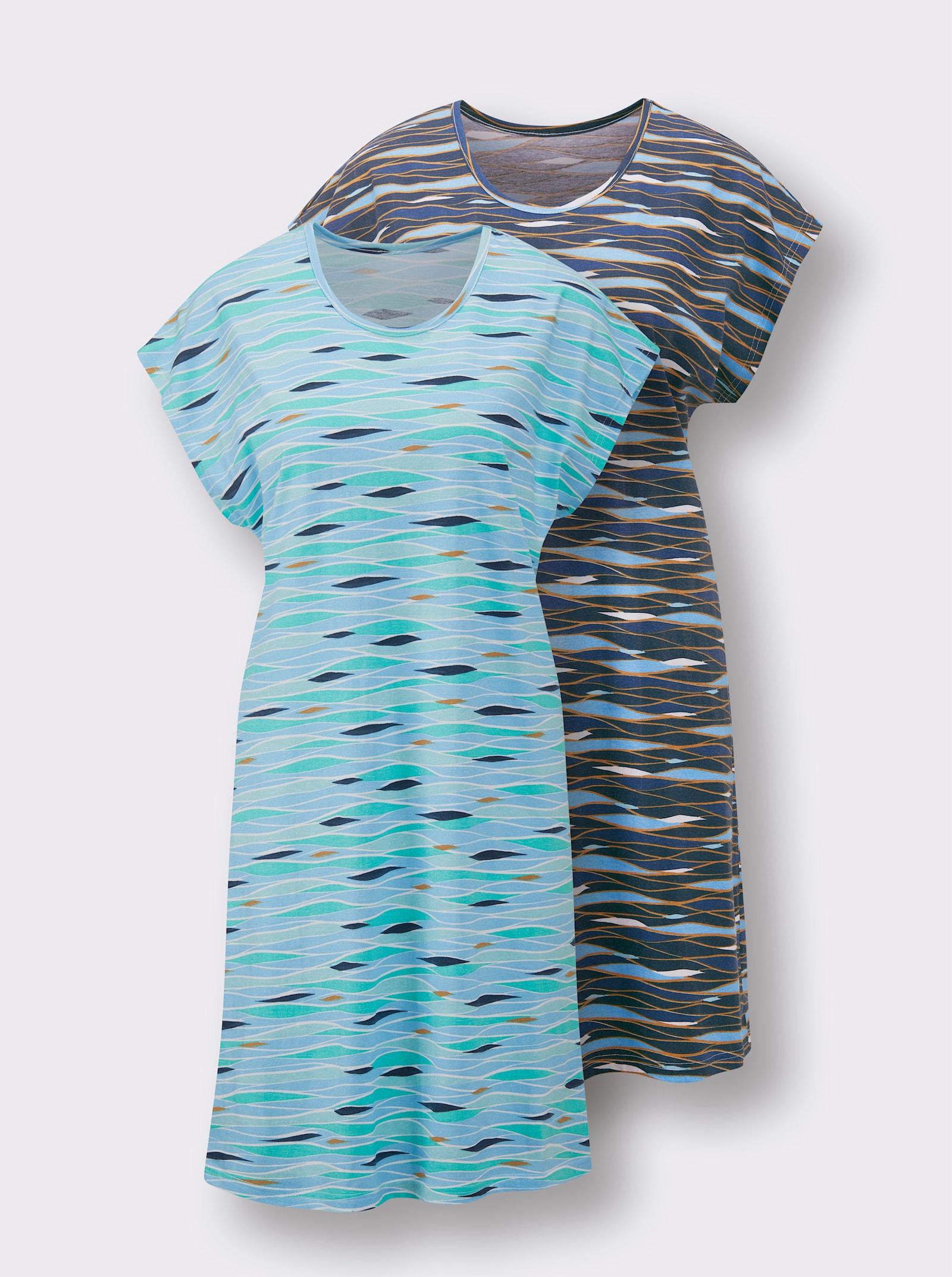 feel good Sommerkleid im Doppelpack - dunkelblau-bedruckt + aqua-bedruckt