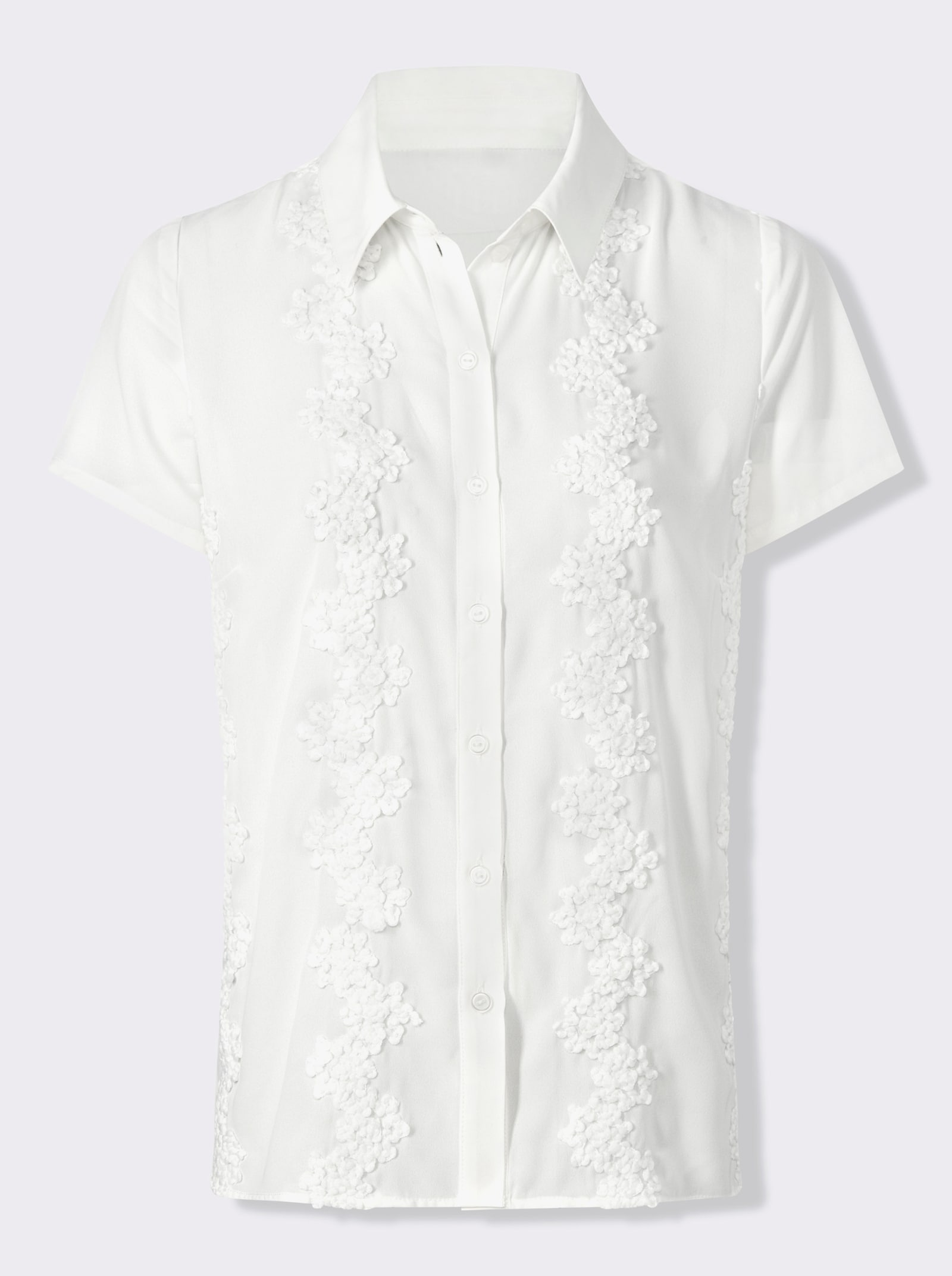 Kurzarm-Bluse mit Blüten-Stickerei - ecru