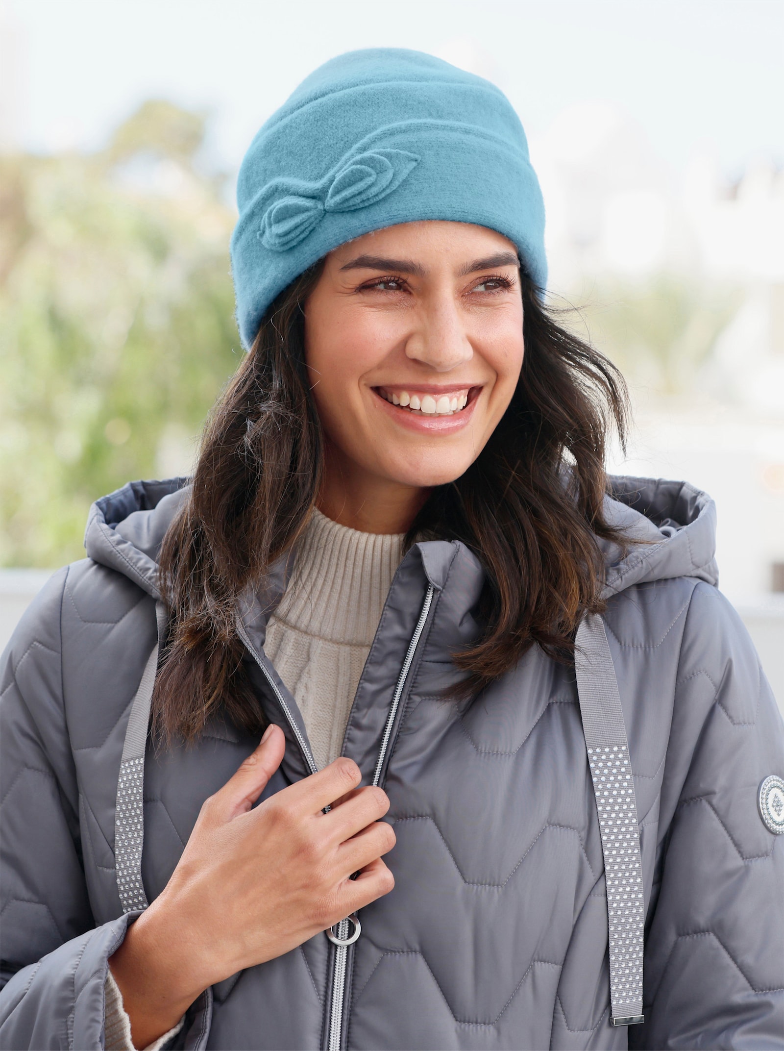 Ohrenmütze aus reiner Schurwolle - aqua