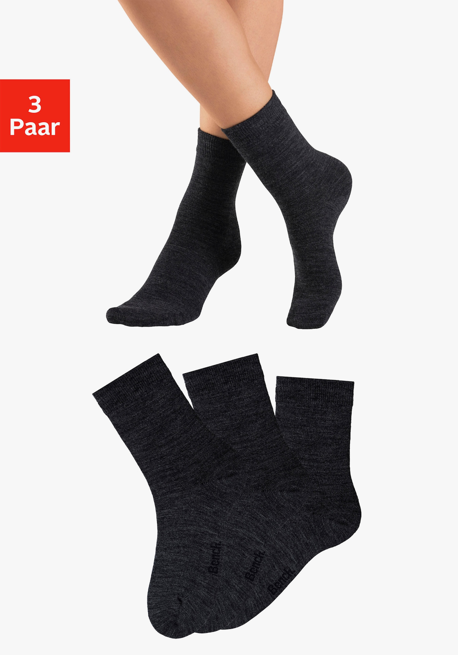 Bench. Socken - 3x anthrazit