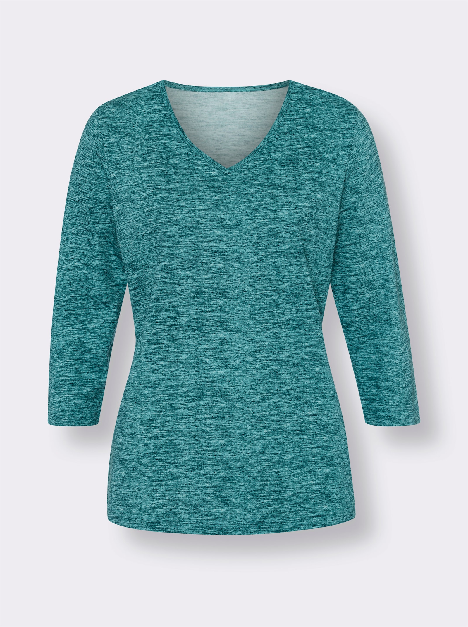 Tričko s 3/4 rukávem a melanžovým vzhledem - petrolejová-melír