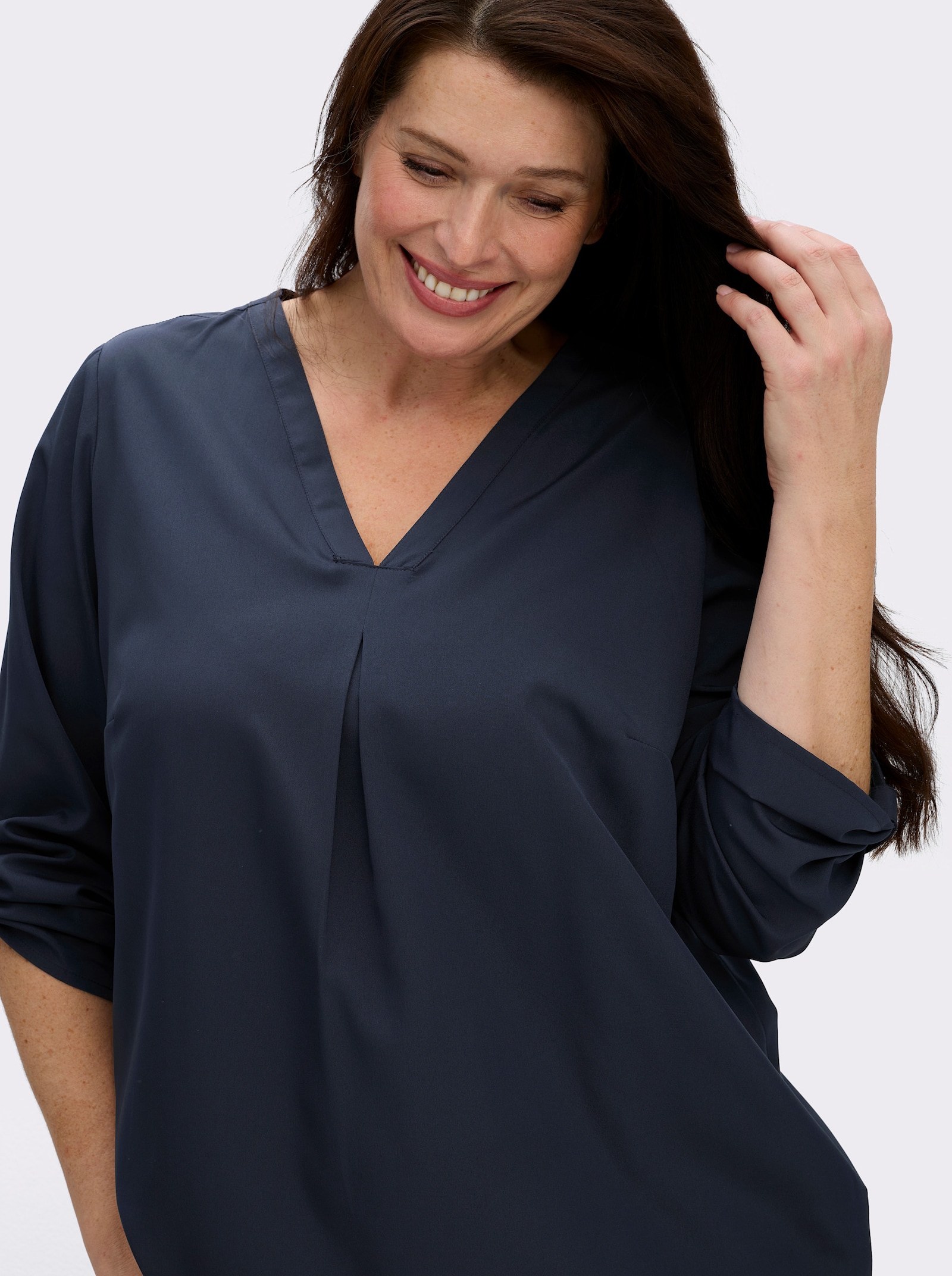 Longbluse mit verlängertem Rückenteil - blau