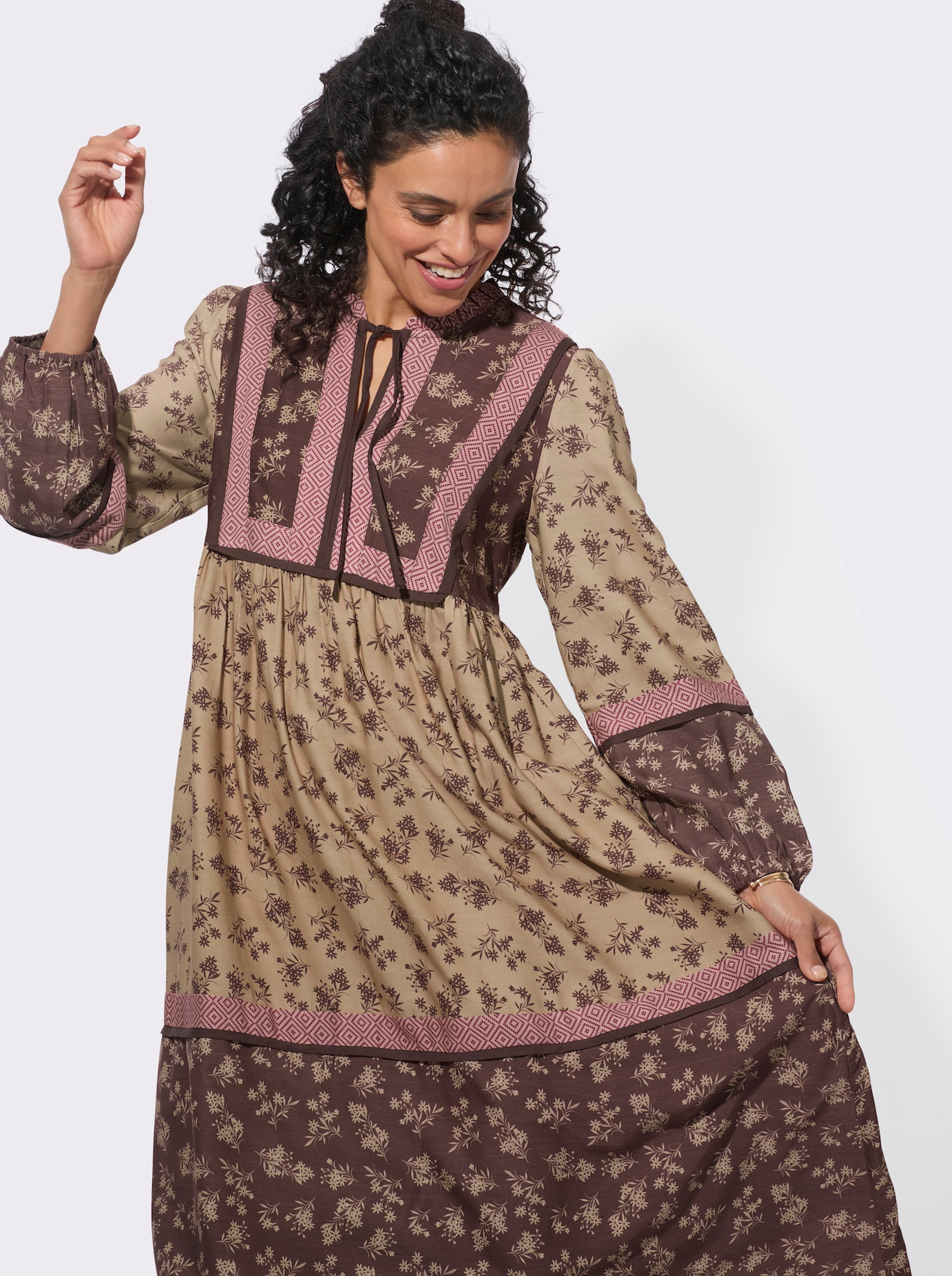  Druckkleid in floralem Muster - camel-schoko-bedruckt
