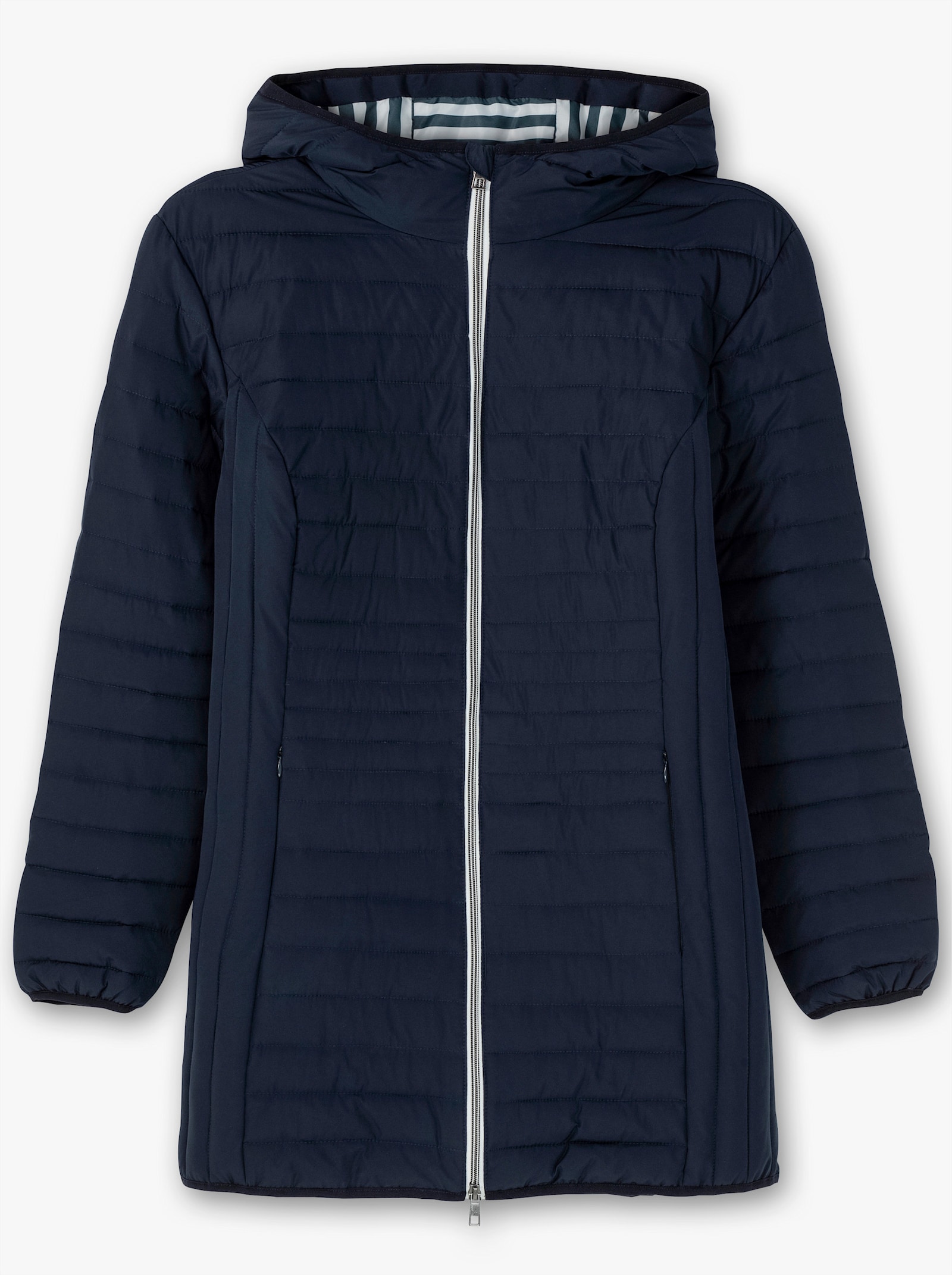 sheego Steppjacke mit gestreiftem Innenfutter, in Longform - nachtblau