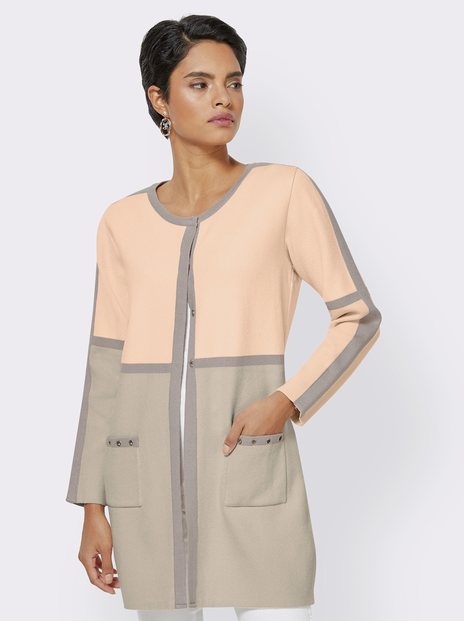 Cardigan mit Kontrast-Streifen - beige-grau
